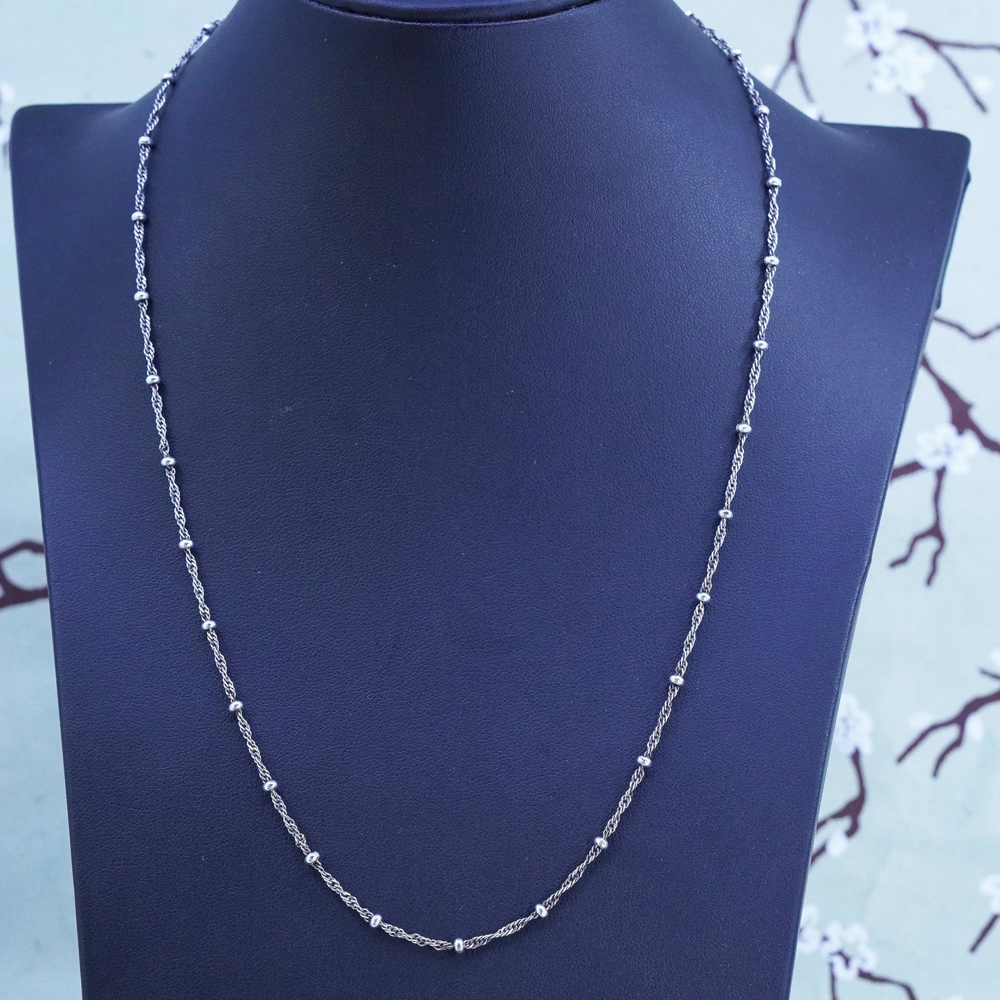 20" Italian sterling silver 925 silver twisted curb chain with beads, necklace