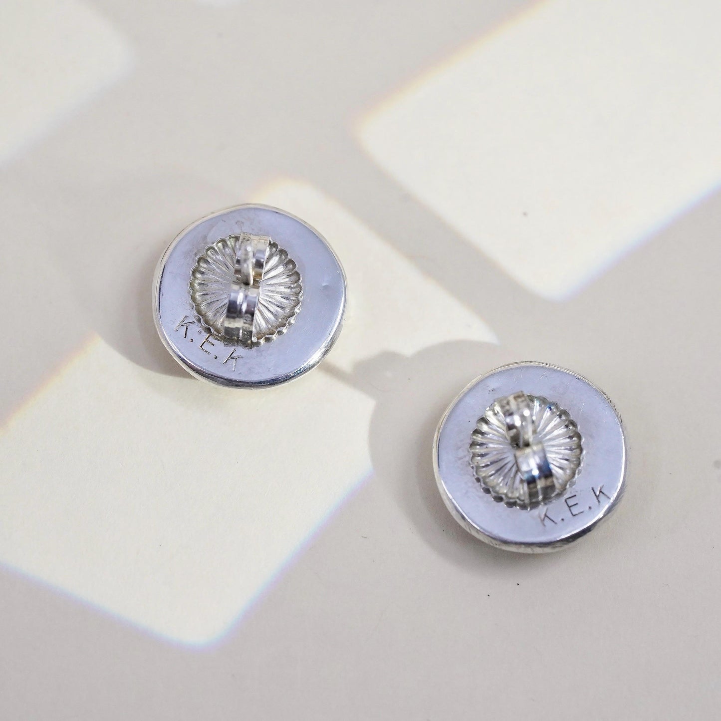 Native American Kal Kallestewa KEK 925 Sterling silver earrings, zuni MOP