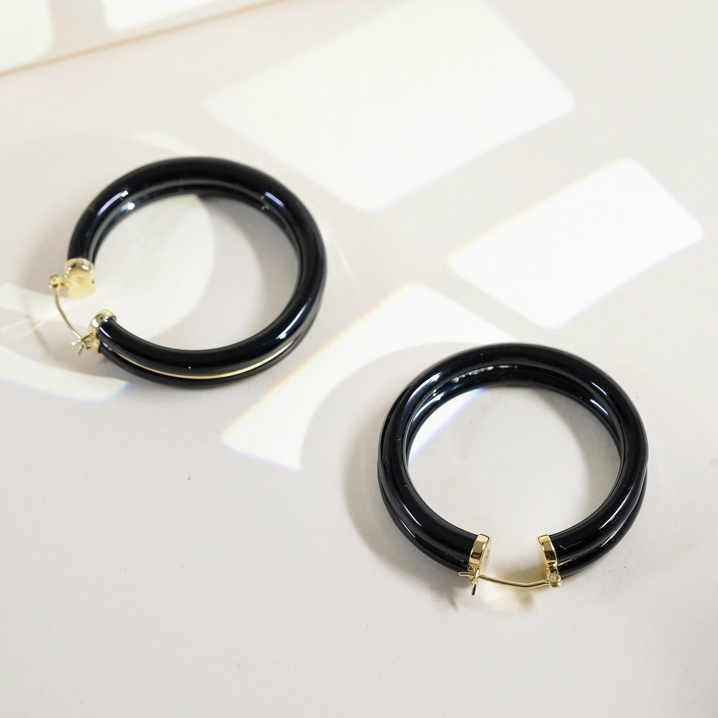 1.5" Vintage vermeil yellow gold plated 925 sterling silver bold onyx earrings