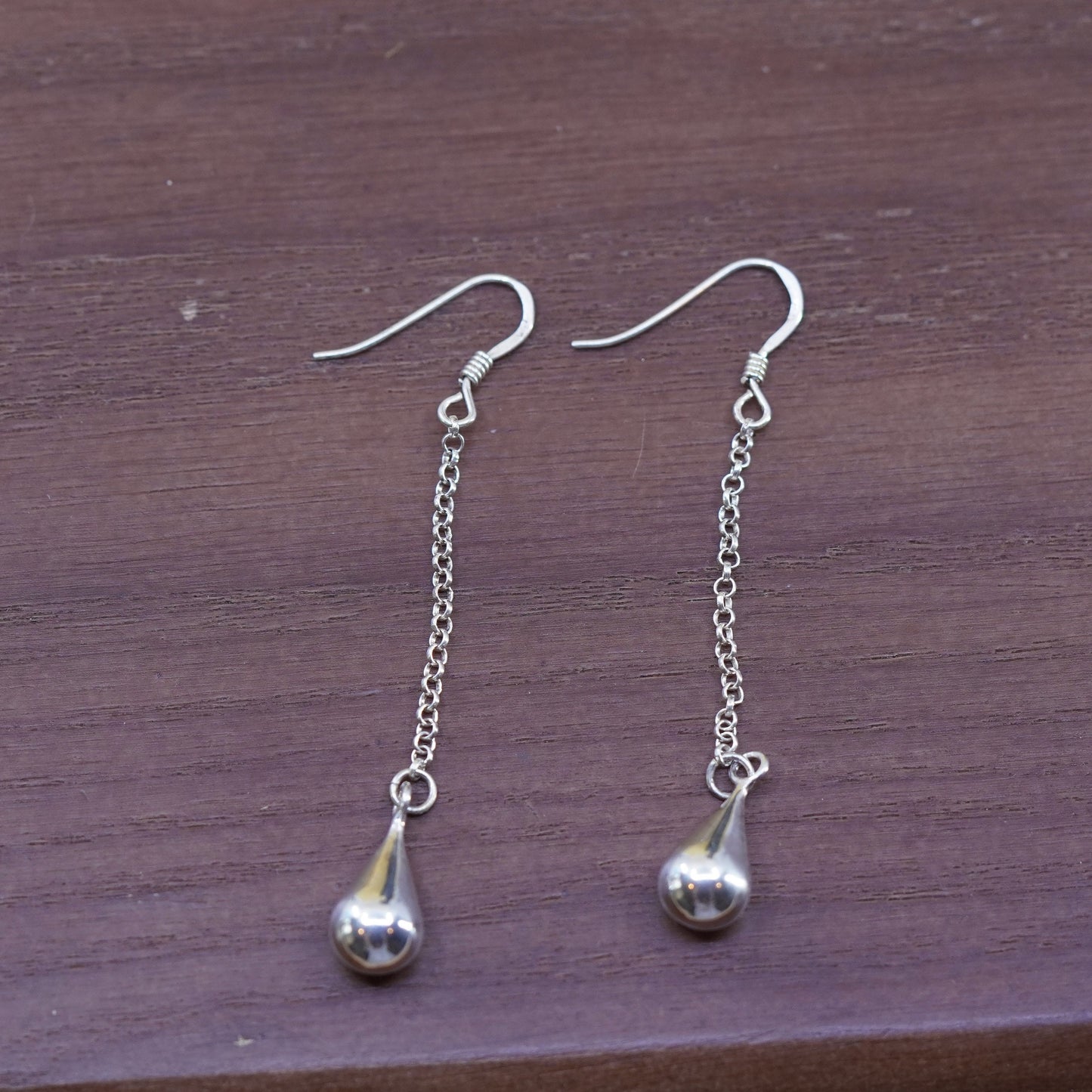 Vintage Sterling silver handmade earrings, 925 teardrop drops