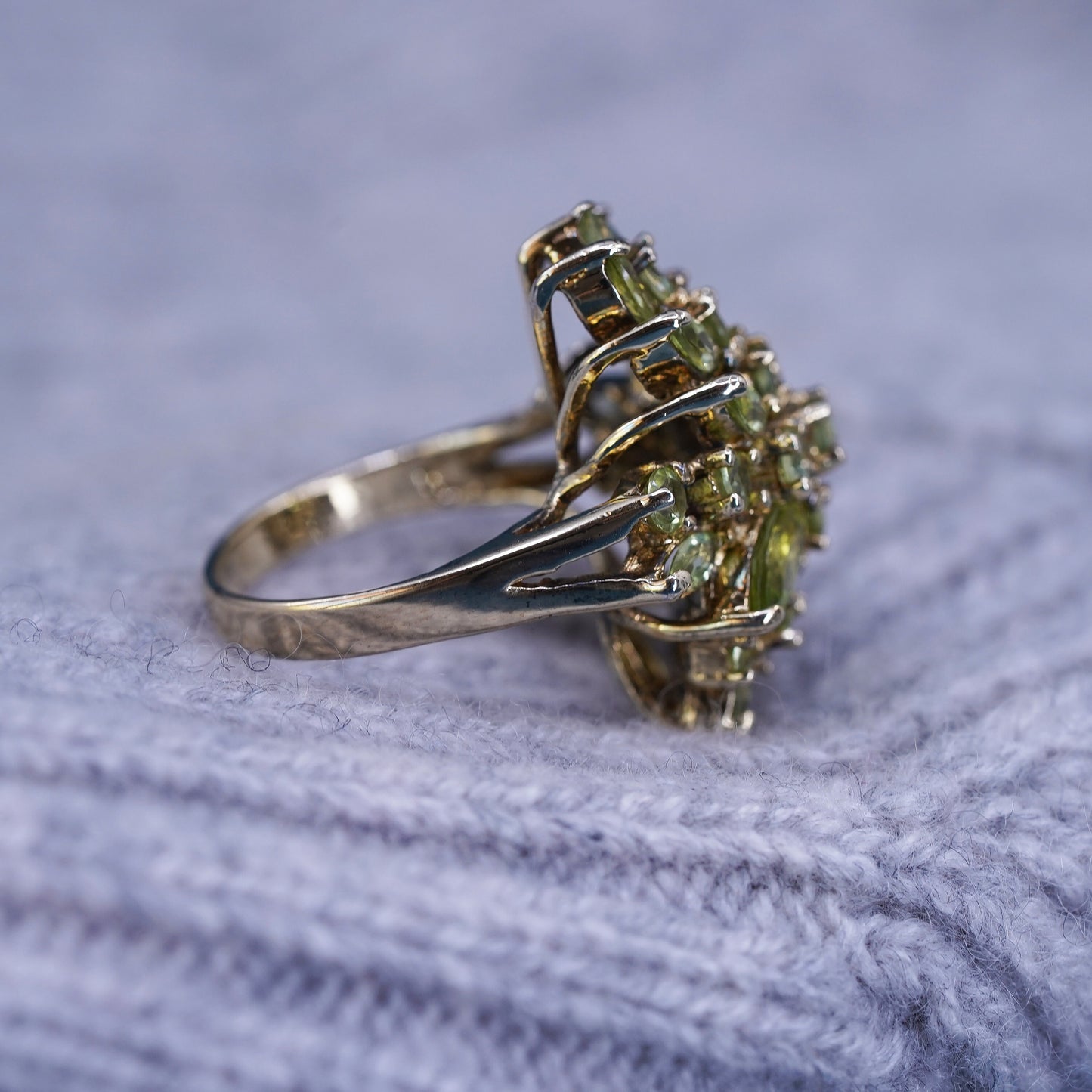 Size 7.25, vermeil gold over Sterling silver ring, 925 band w/ cluster peridot