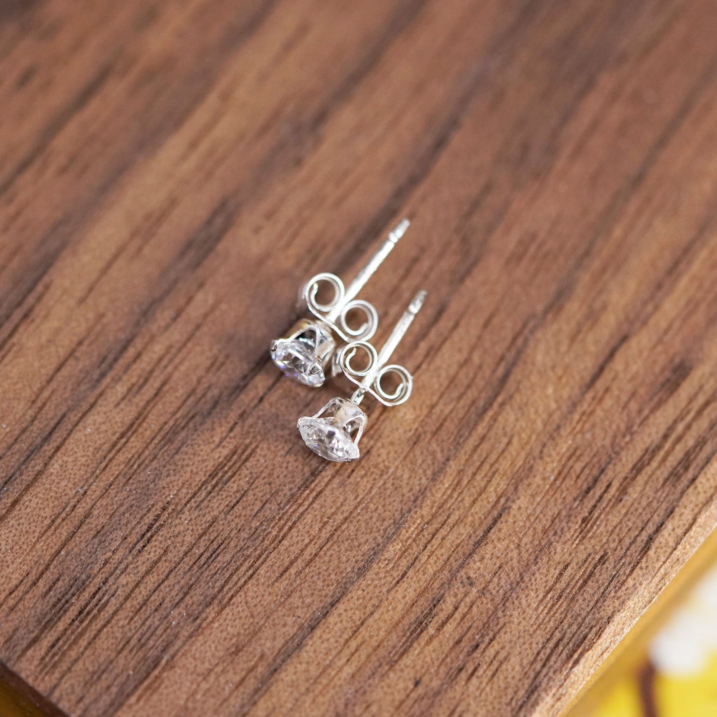 3mm, Sterling silver clear round crystal studs, cz earrings