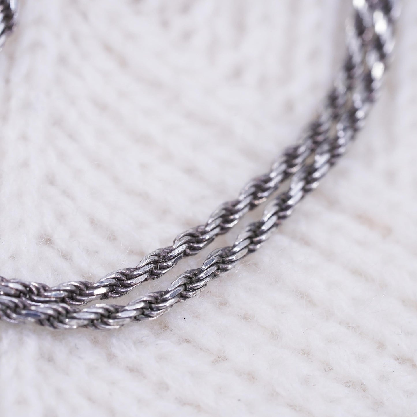 18" 2mm, vintage Sterling silver necklace, Italy 925 diamond rope chain