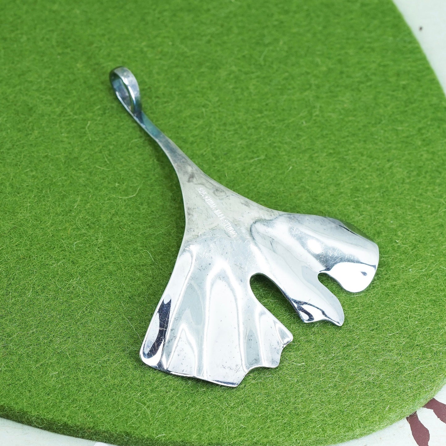 Robert Lee Morris Studio handmade pendant, Large Sterling 925 silver Ginko Leaf