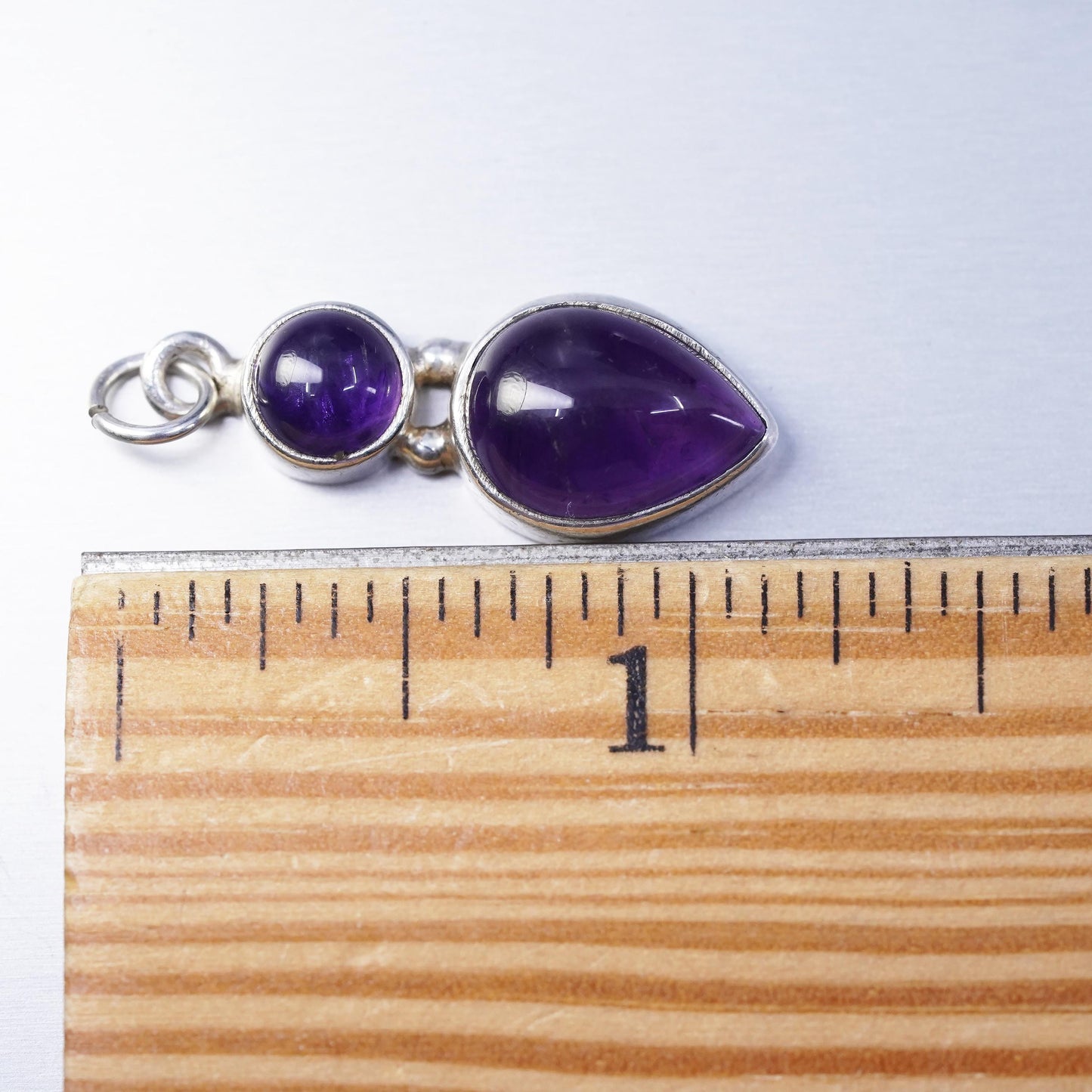 Vintage sterling 925 silver handmade charm pendant with teardrop amethyst