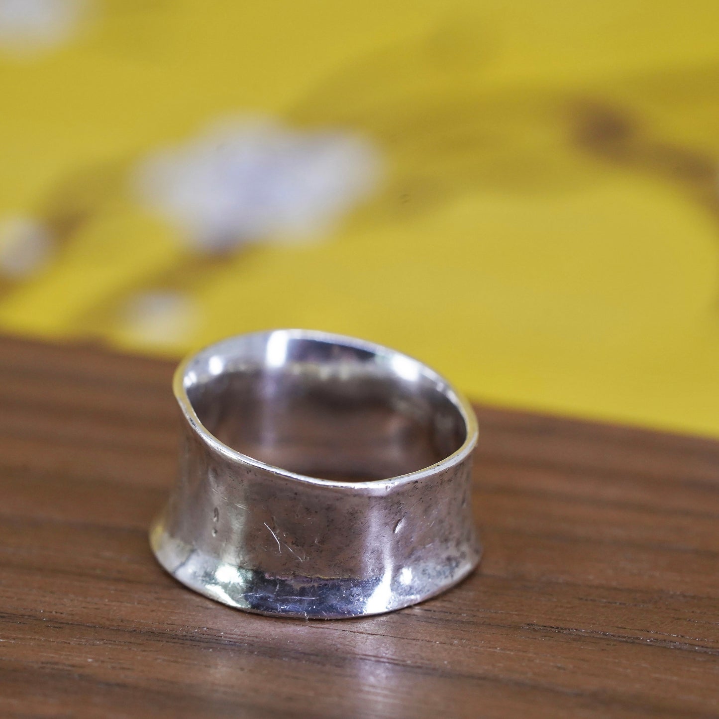 size 6, vintage Mexican Sterling silver handmade ring, 925 wide ribbed band
