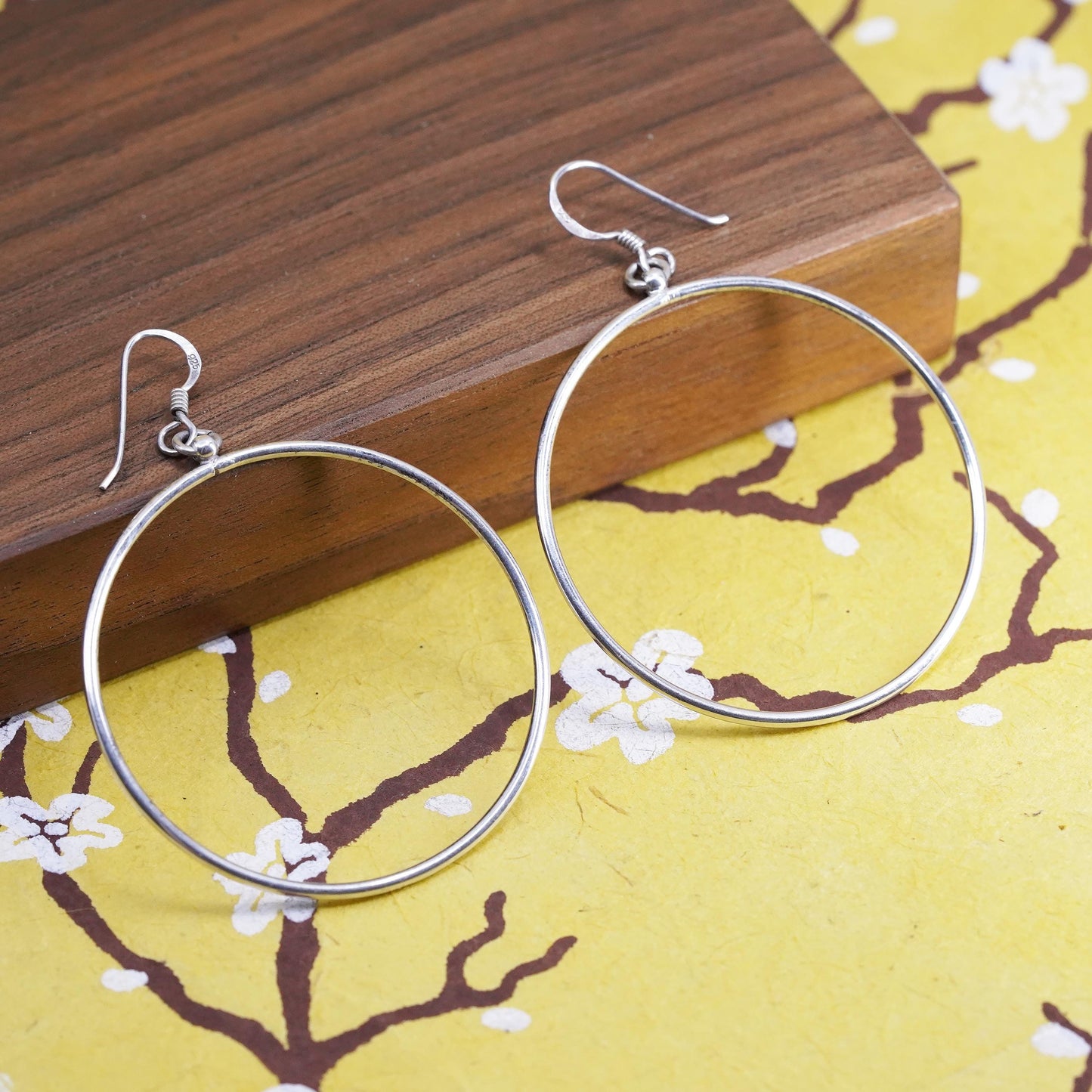 1.5", vintage Sterling silver handmade hoops, 925 circle earrings