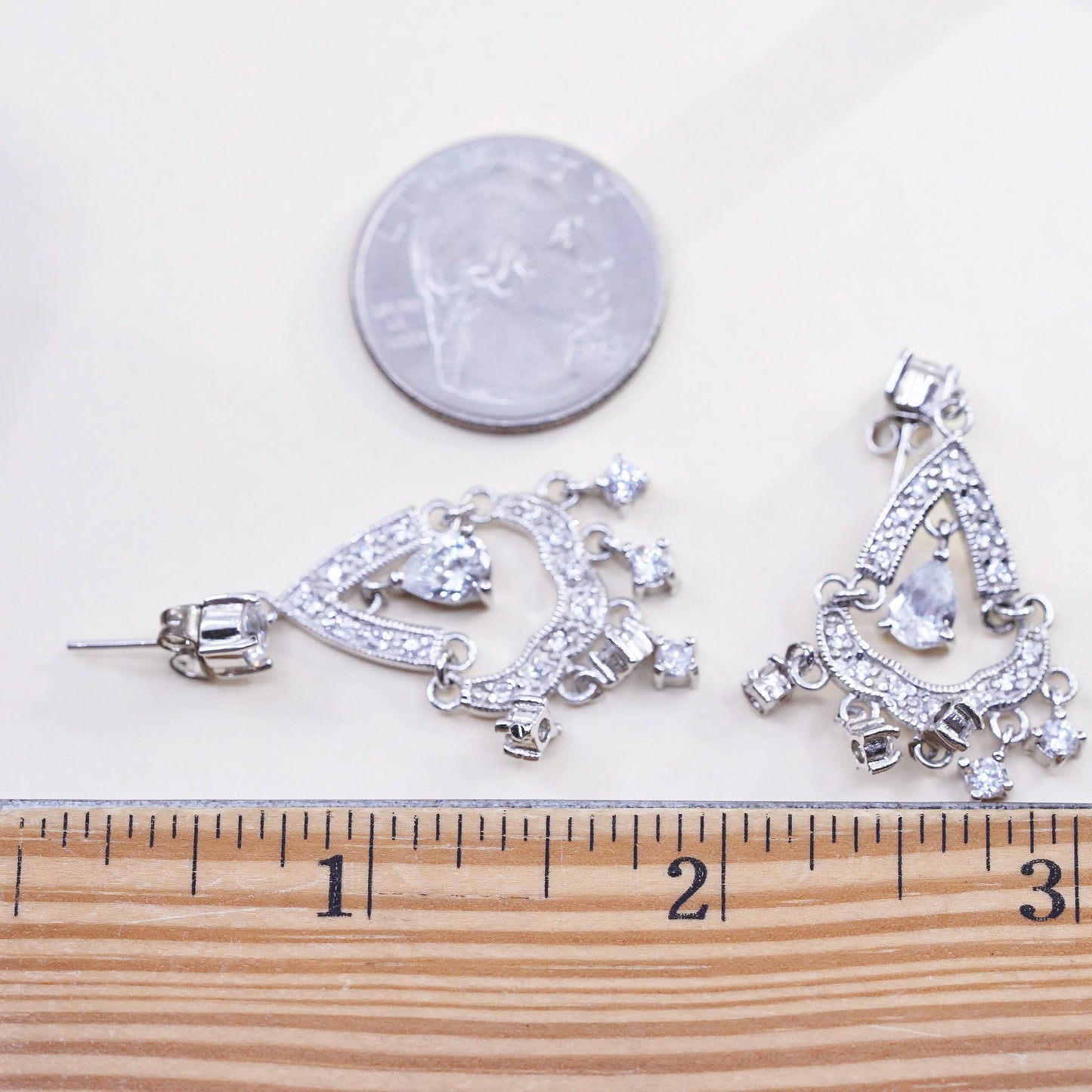 925 Sterling Silver CZ Chandelier Earrings, Teardrop Dangles, Art Deco Bridal