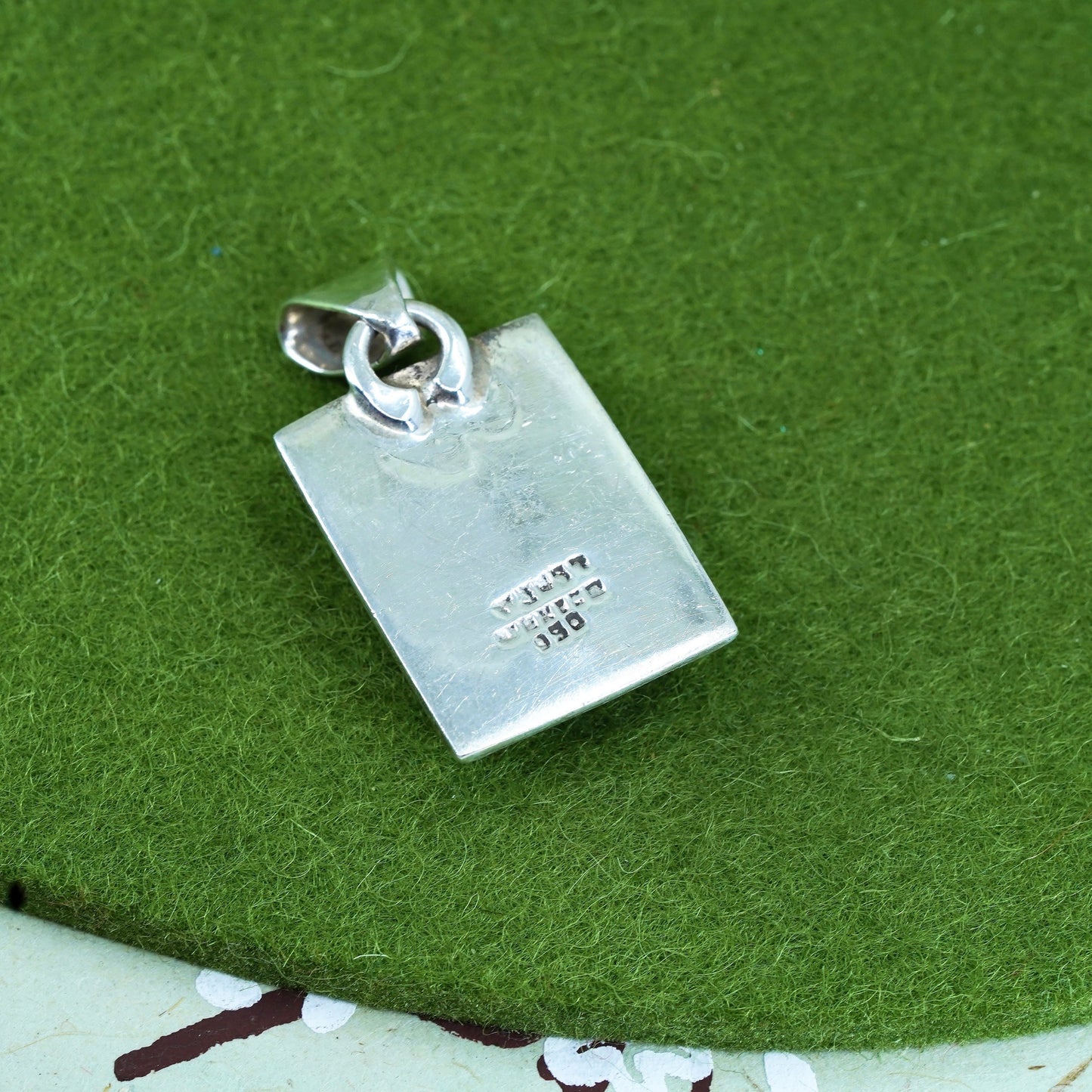 vintage mexico Sterling silver handmade pendant, 925 rectangular with turquoise