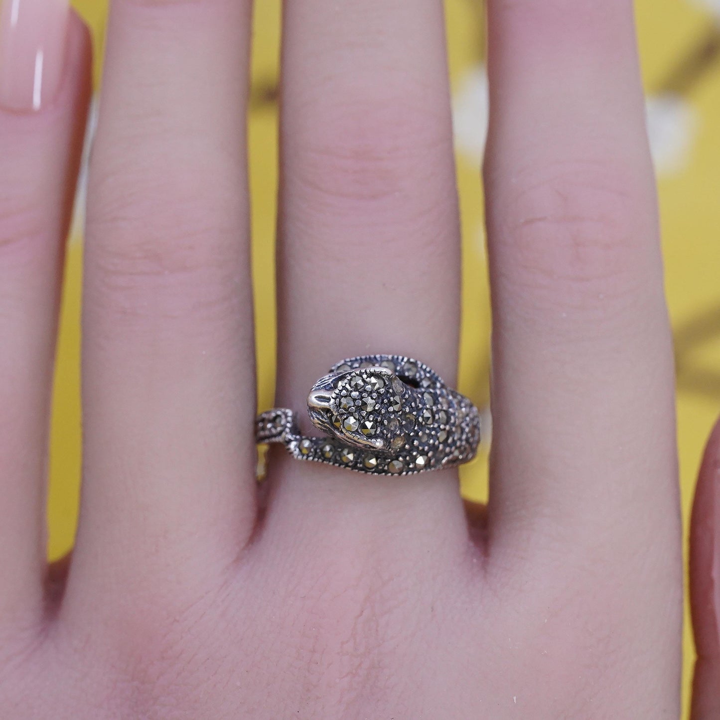 Size 7.5, Vintage Sterling Silver Handmade ring, 925 cat leopard head band