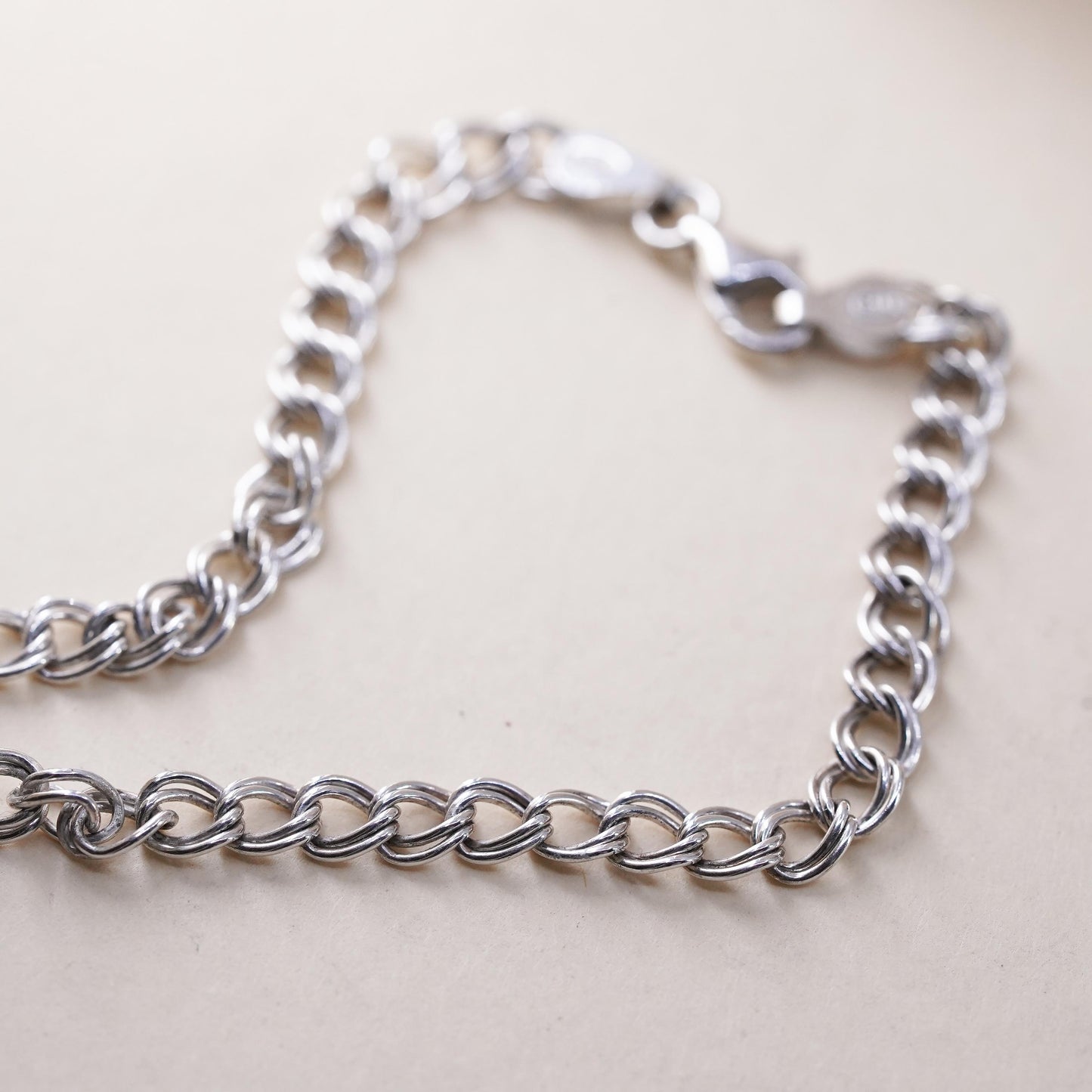 7” 5mm, Vintage sterling silver double curb link chain, 925 bracelet