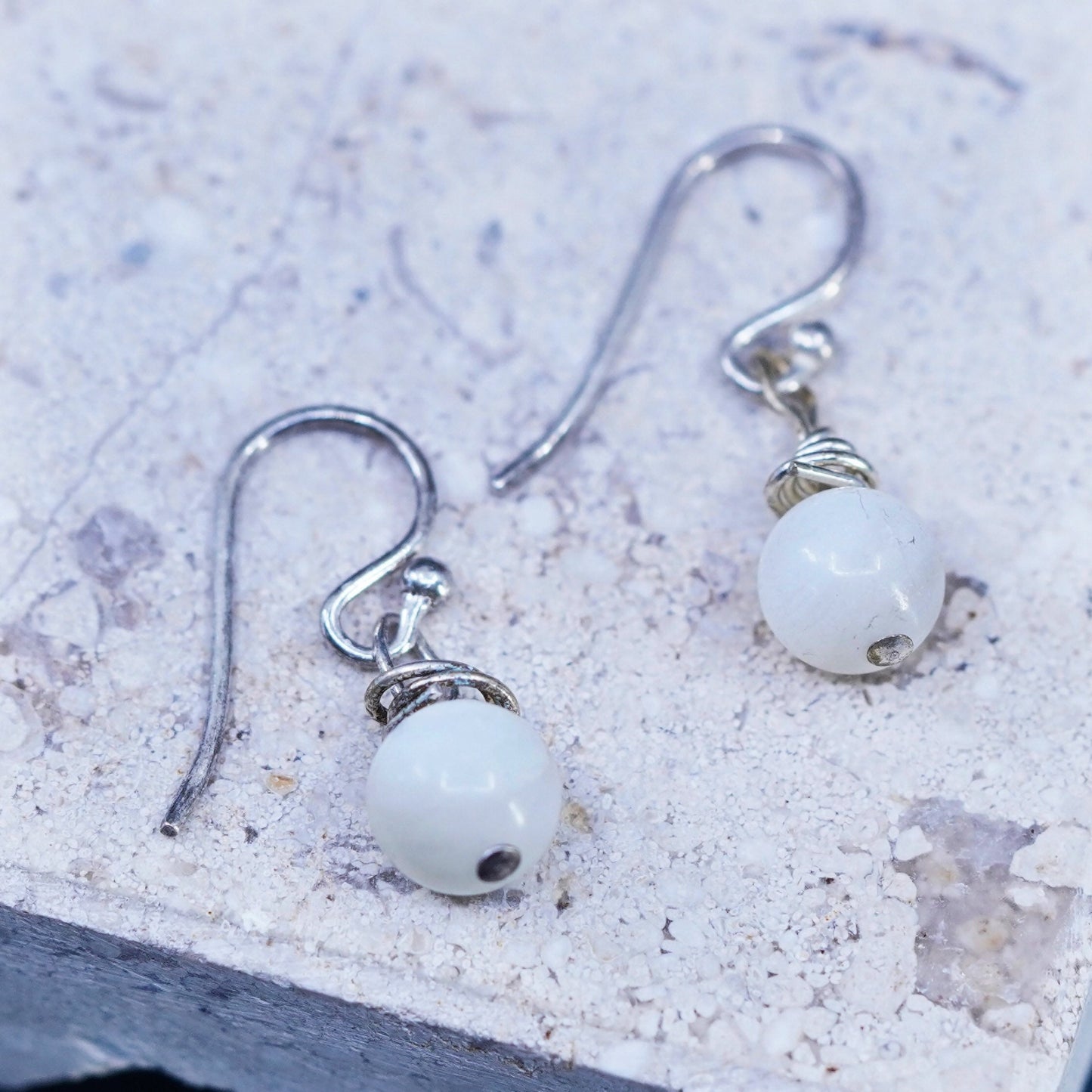 Vintage sterling silver handmade earrings, 925 hooks with moonstone beads