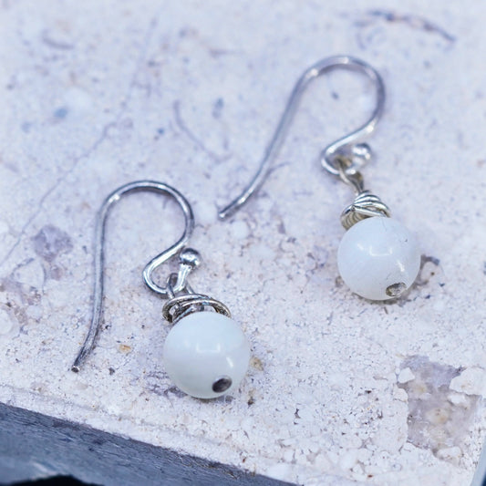 Vintage sterling silver handmade earrings, 925 hooks with moonstone beads
