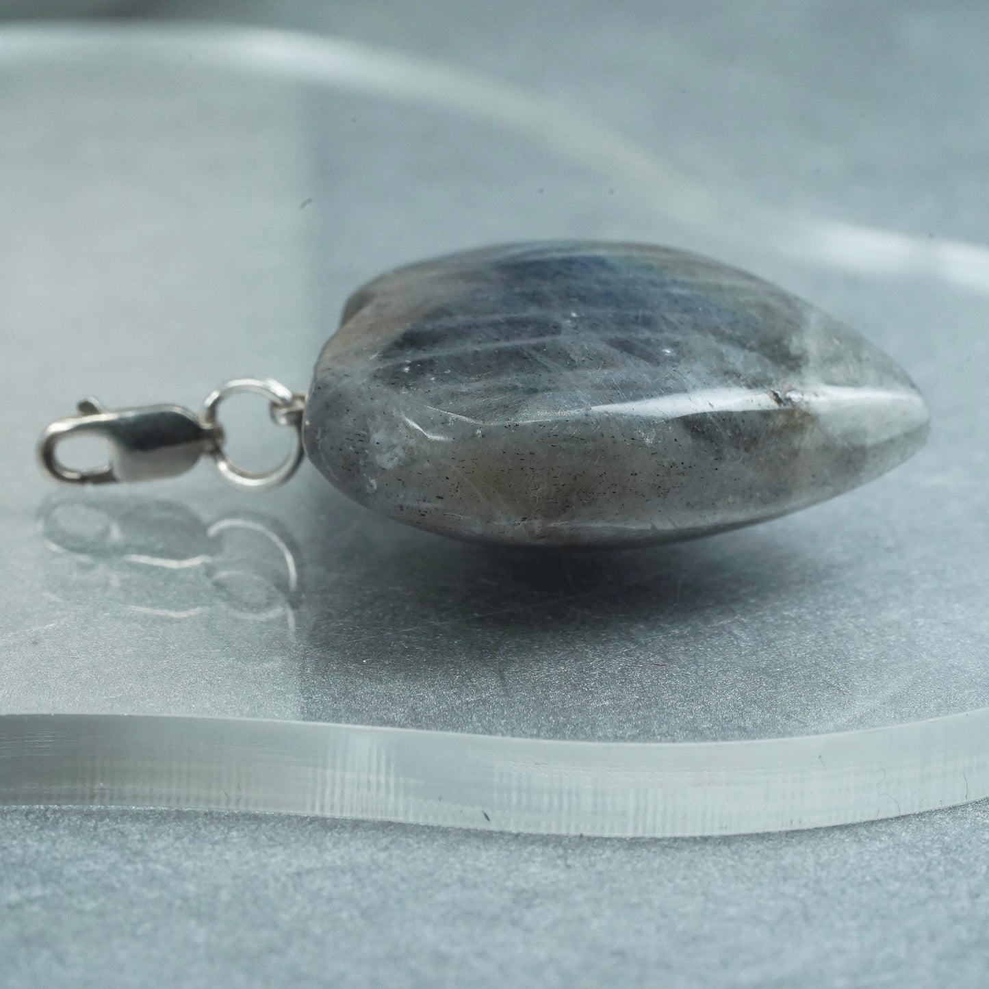 Vintage sterling 925 silver handmade pendant with huge heart labradorite