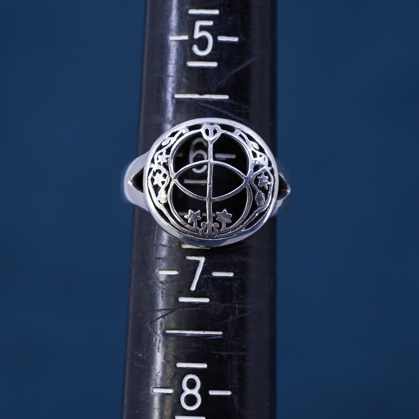 Size 6.25, vintage Sterling silver handmade ring, 925 moon star band