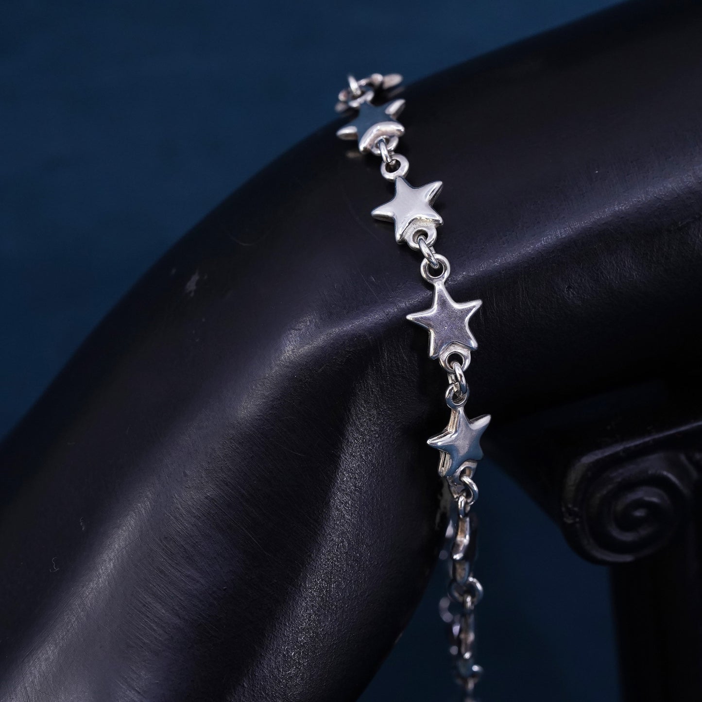 7.25", vintage Sterling silver handmade bracelet, 925 star link chain