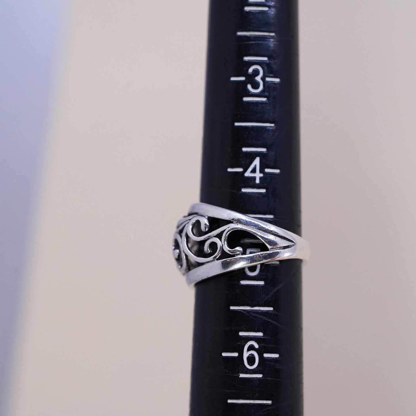 Size 4.5, Vintage sterling silver handmade filigree ring, 925 band