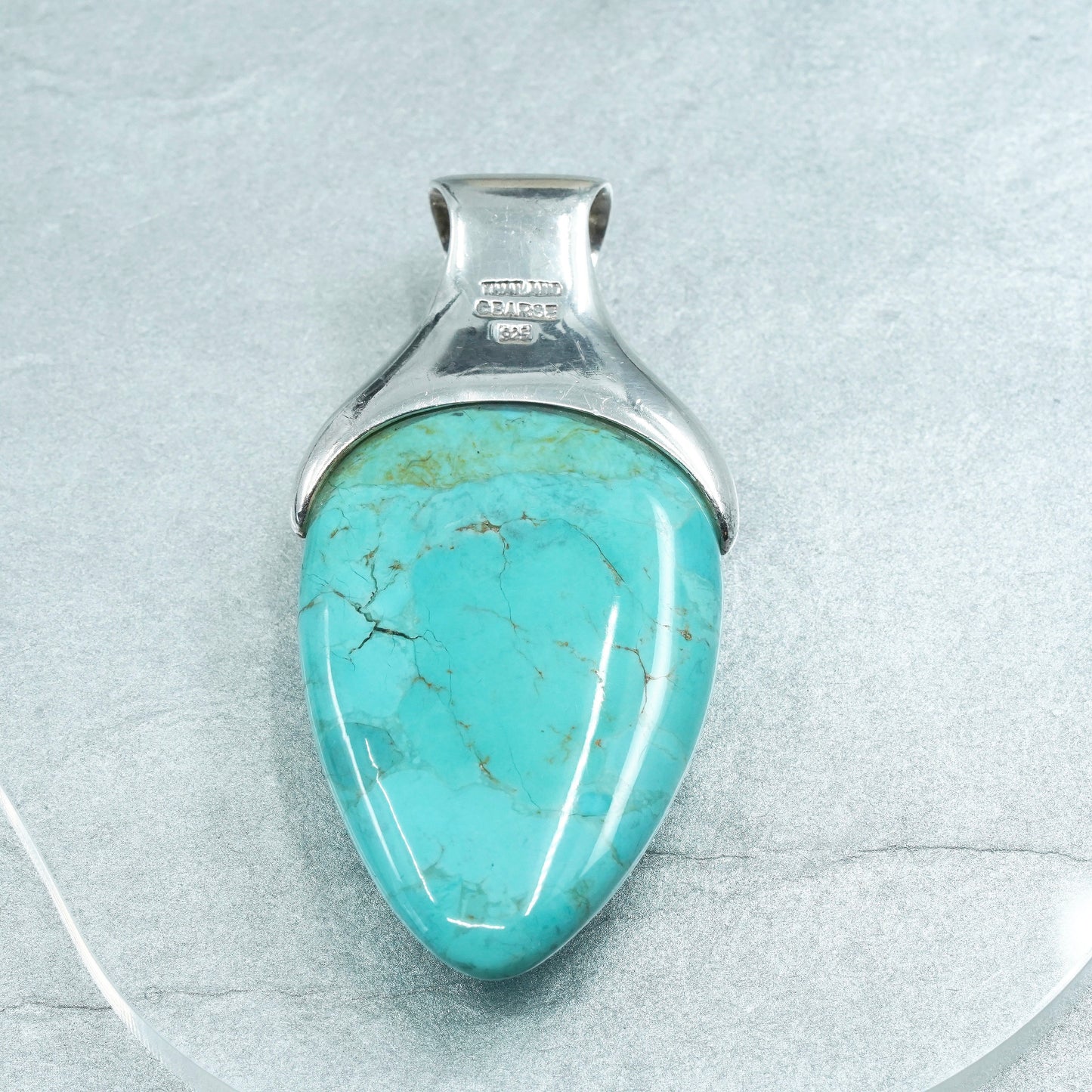 Vintage Barse sterling 925 silver handmade huge turquoise pendant charm