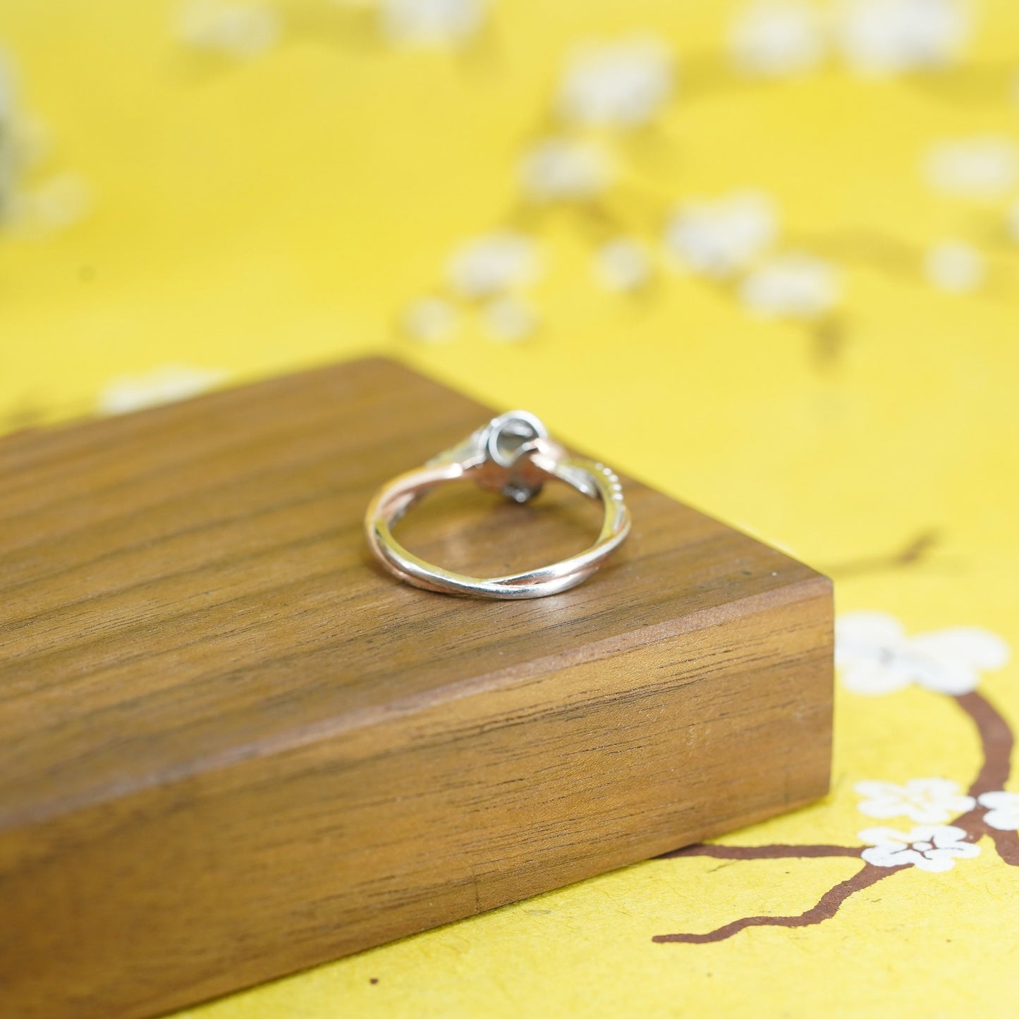 Size 7.25, vintage gold over Sterling silver ring, modern 925 flower with Cz