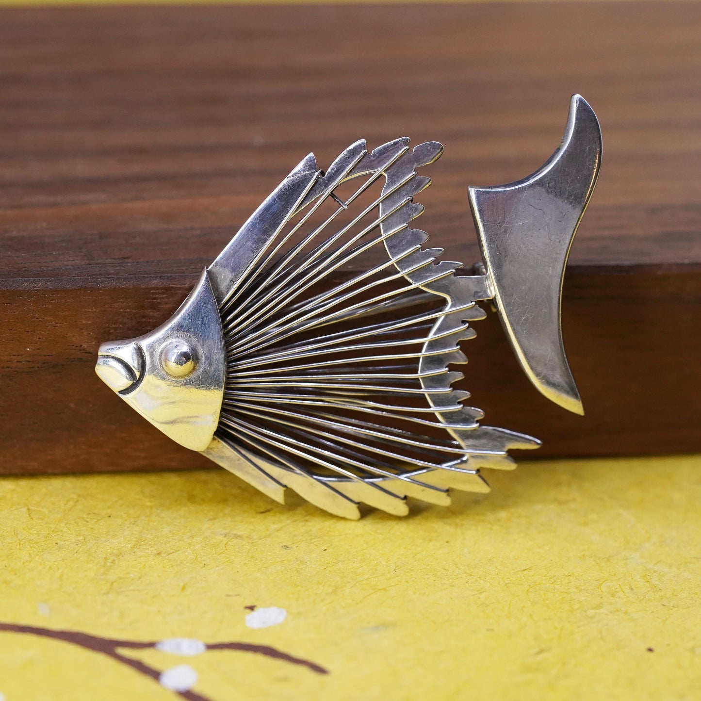 Vintage Mexican sterling 925 silver handmade tropical fish brooch