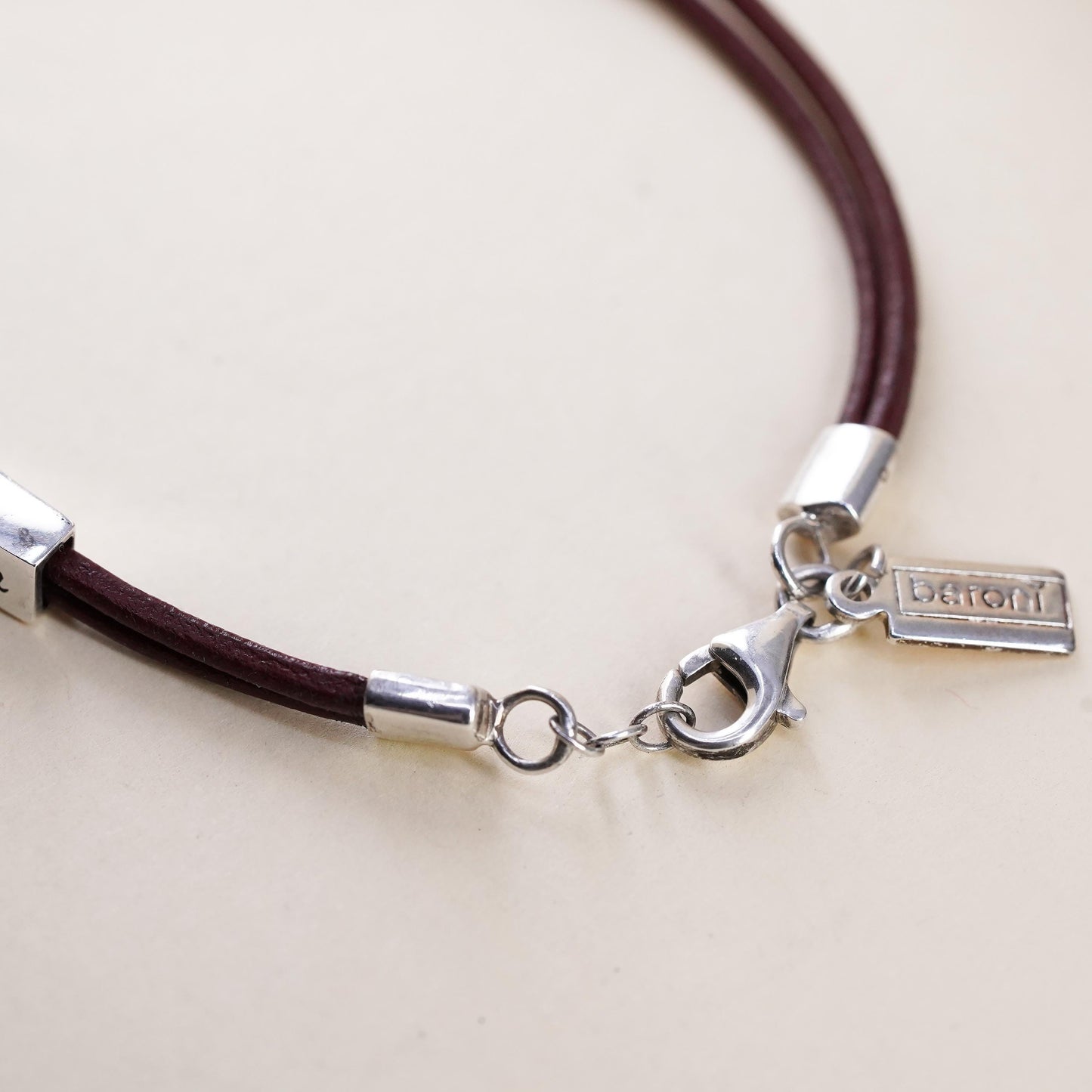 7.5", Vintage Baroni brown leather strap with 925 Sterling silver quote bar