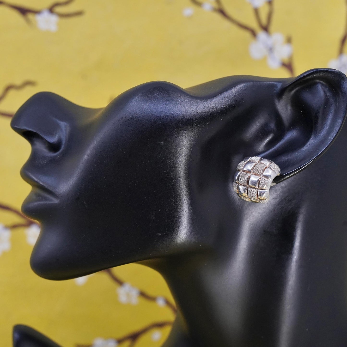 0.75", VTG Italian Sterling silver hoop earrings, glittering 925 huggie studs