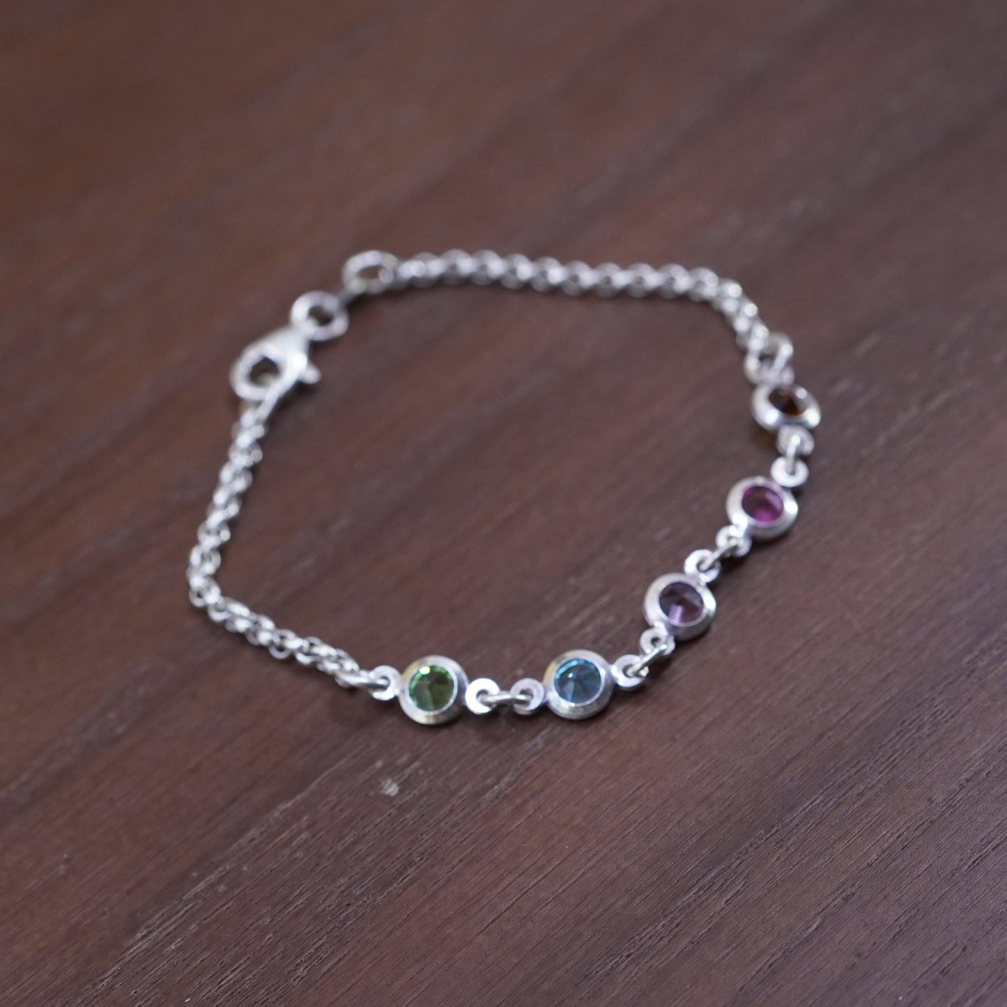 6.75”, Italian 925 Sterling silver bracelet 925 circle chain colorful gemstones