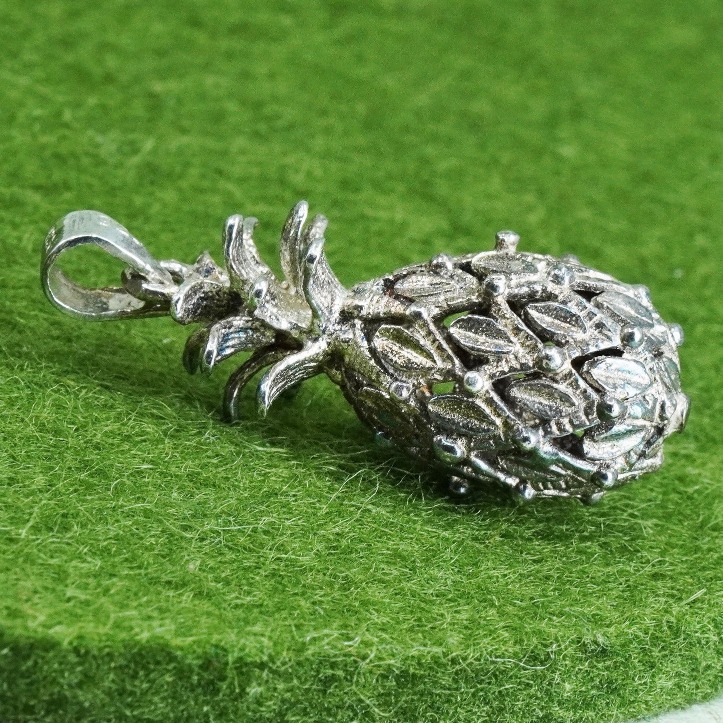 Vintage sterling silver handmade pendant, 925 pineapple charm