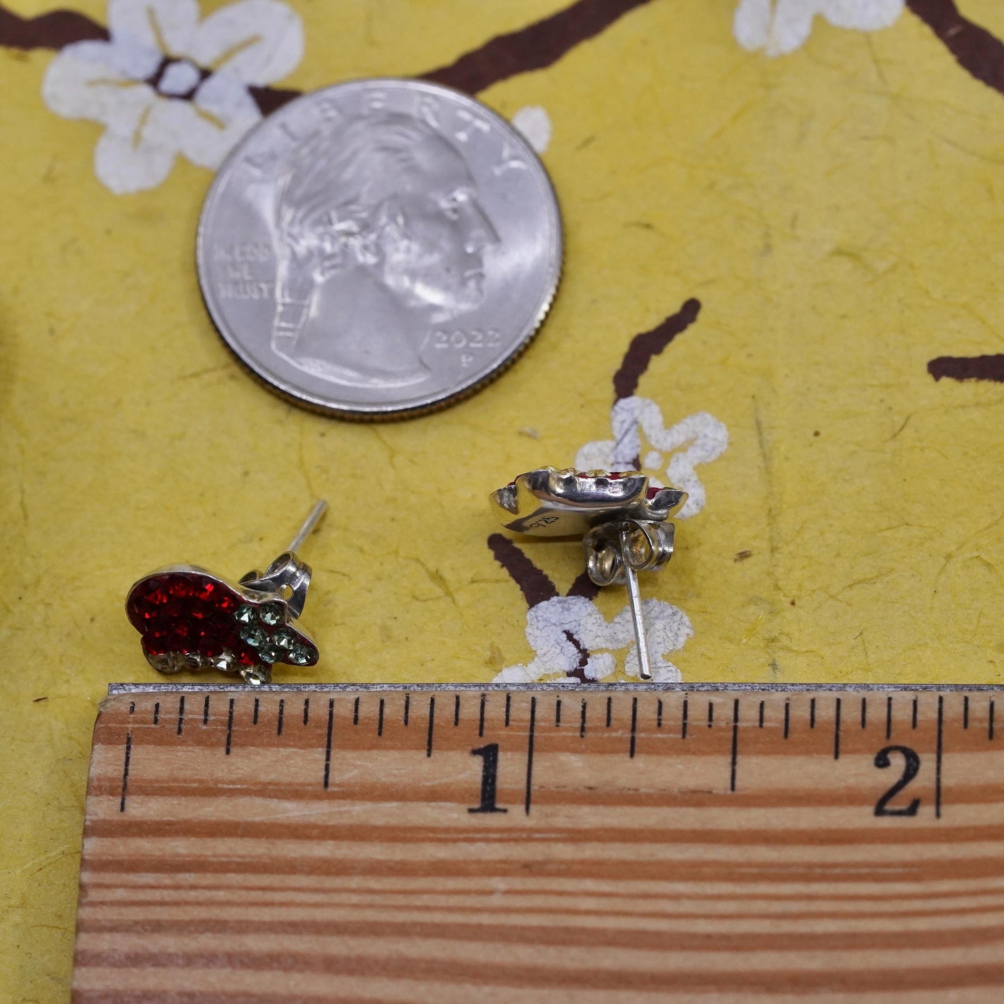 vintage Sterling 925 silver cluster red crystal studs, apple earrings