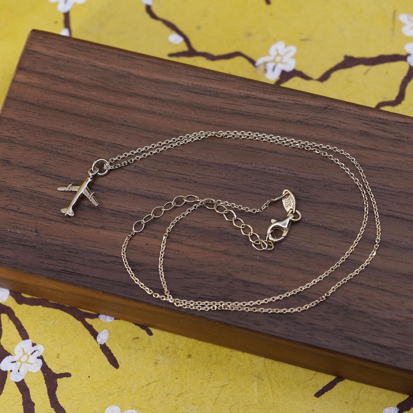 16+2”, Dyadema vermeil yellow gold Sterling silver necklace, 925 chain airplane