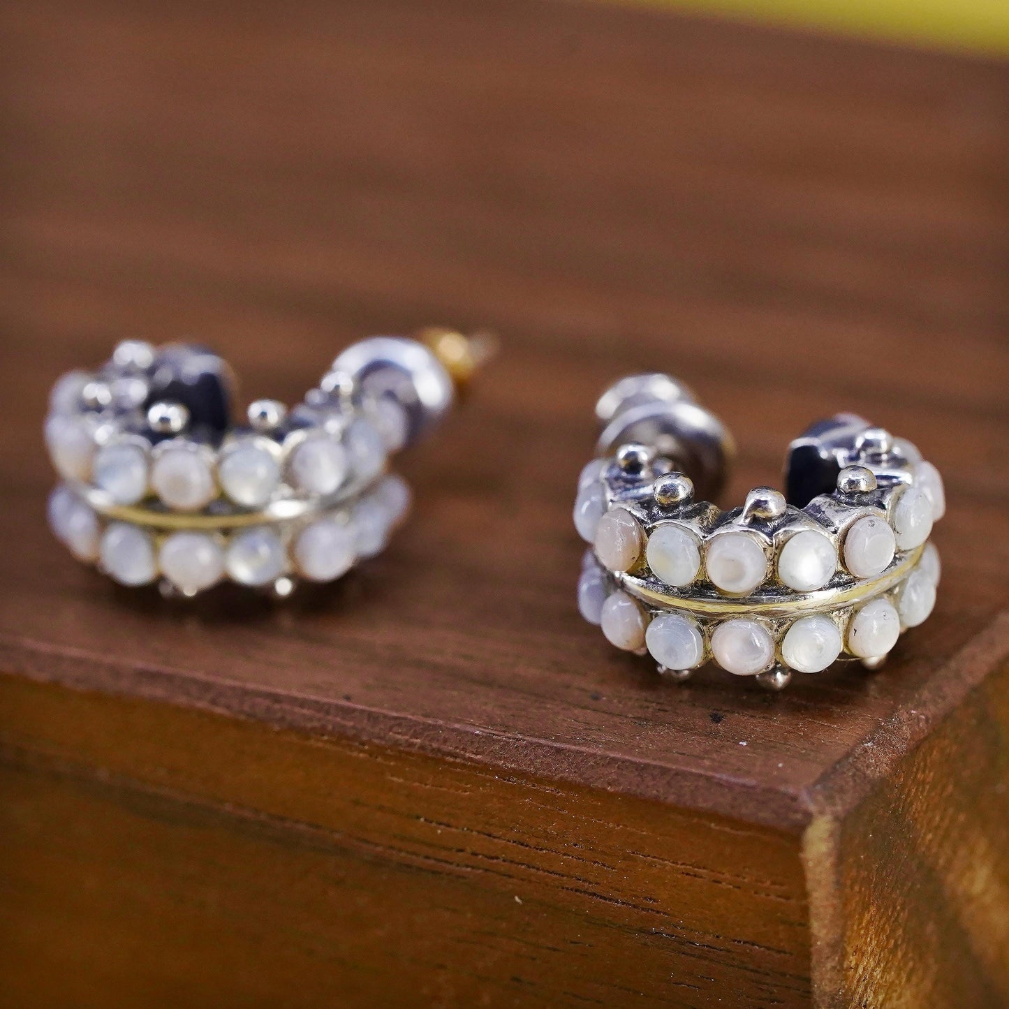 Peyote Bird Sterling silver earrings, southwestern 925 huggie studs MOP