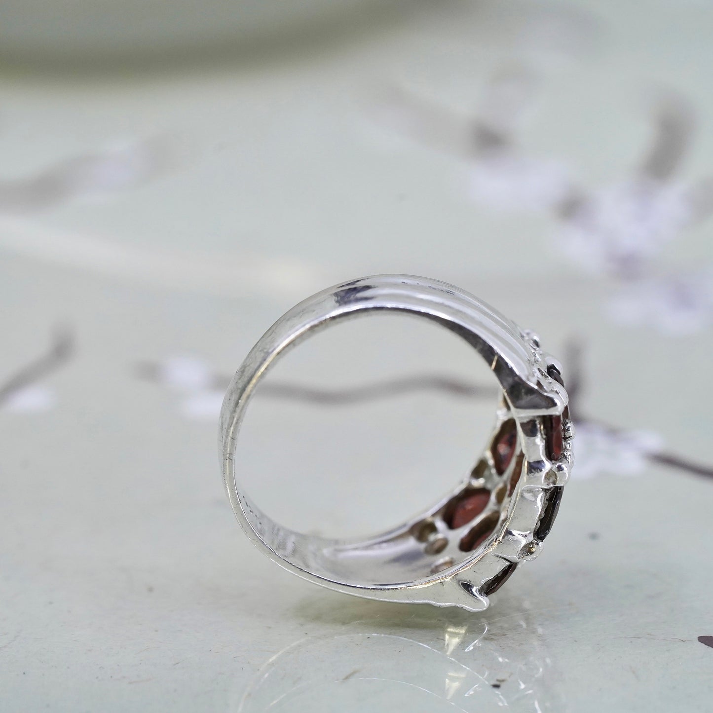 Size 9.75, vintage sterling silver 925 handmade ring with cluster ruby