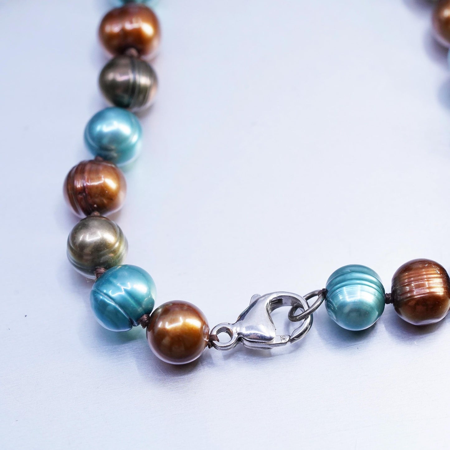 52”, Sterling 925 silver extra long necklace multi color freshwater pearl beads