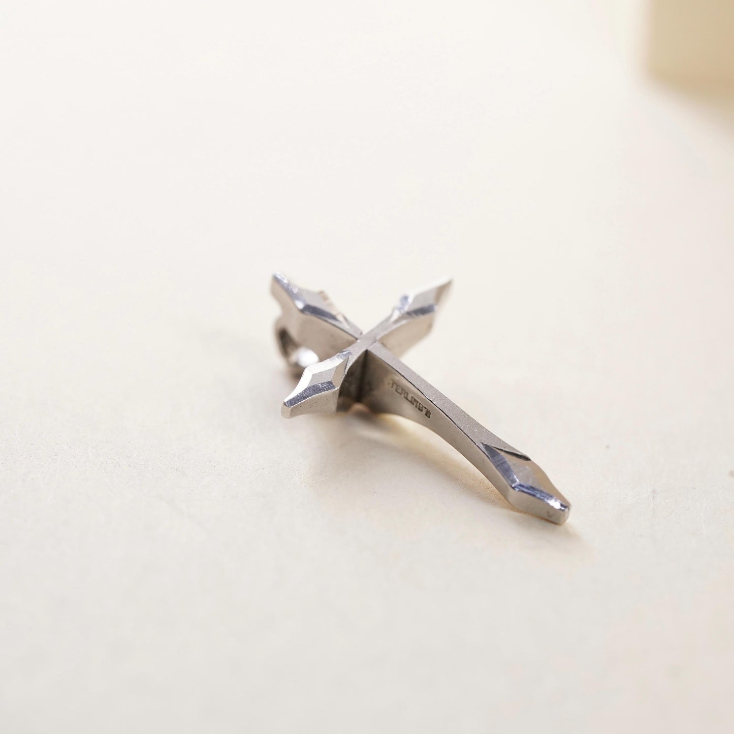 Vintage handmade Sterling silver small pendant, 925 cross charm