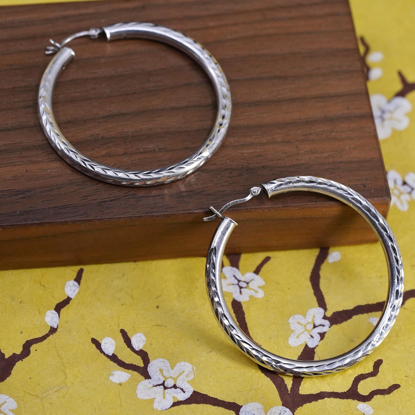 2", vintage Italian Sterling silver earrings, huge textured 925 hoops