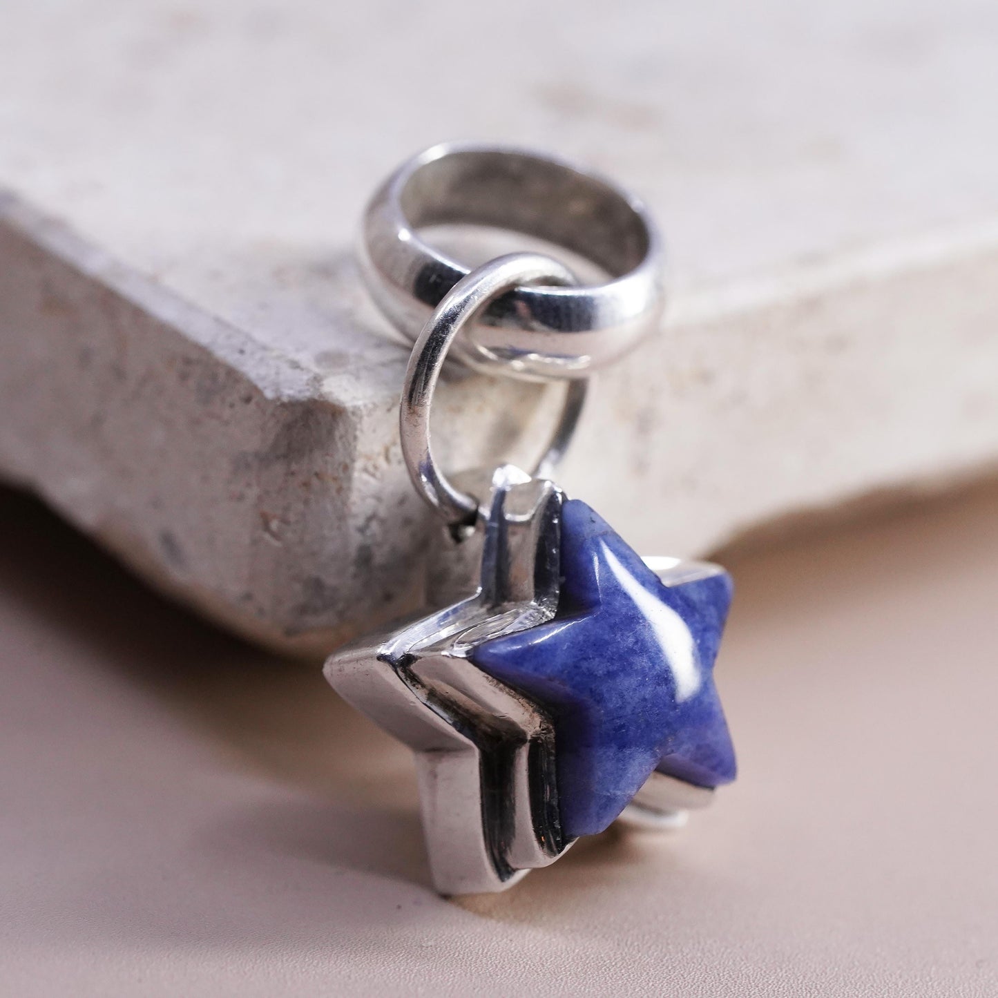 Vintage RI Sterling silver handmade pendant, 925 star pendant w/ blue sodalite