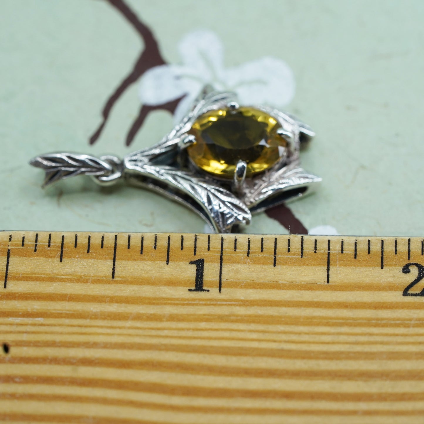 Vintage sterling 925 silver handmade pendant with oval citrine