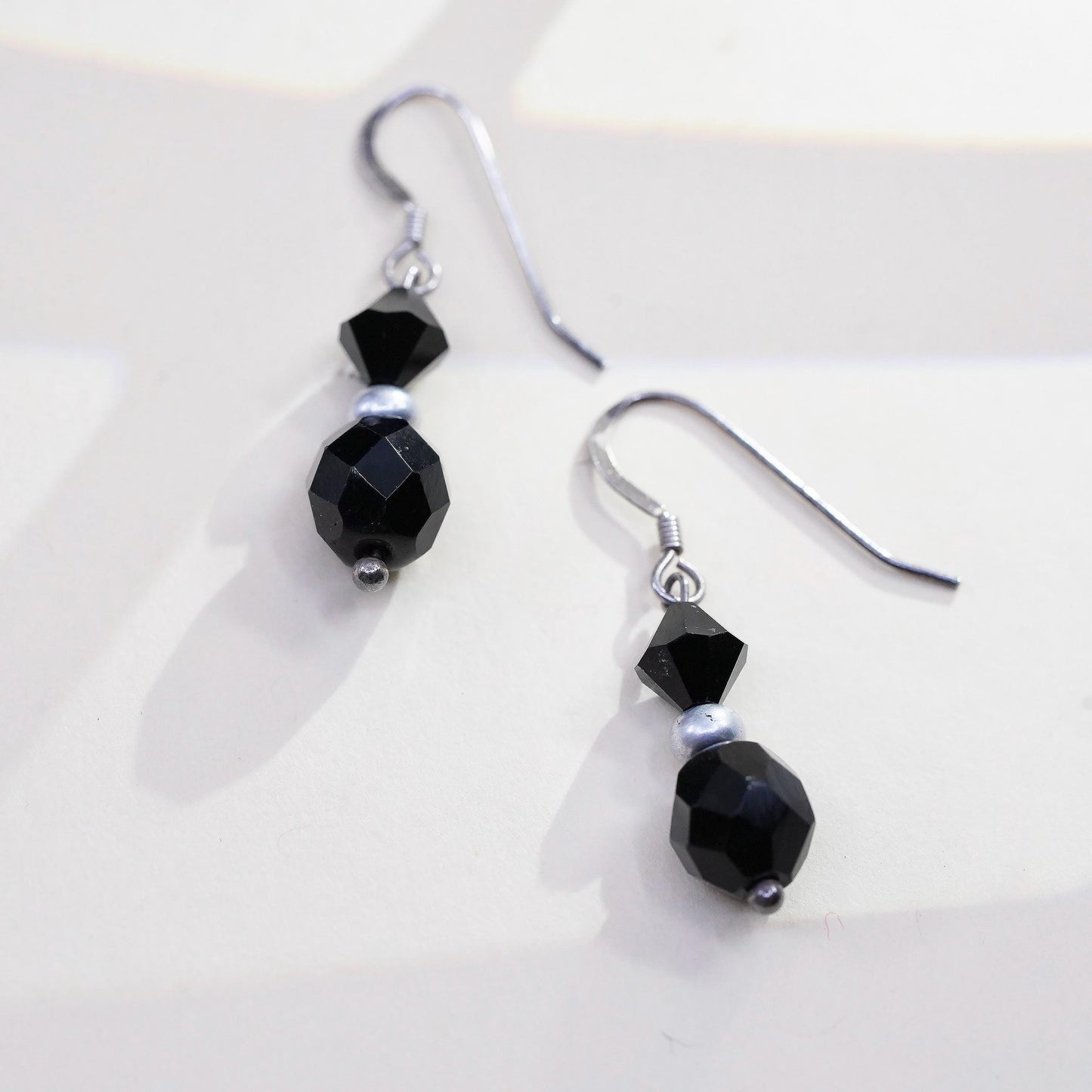 Vintage 925 Sterling silver handmade earrings with onyx beads