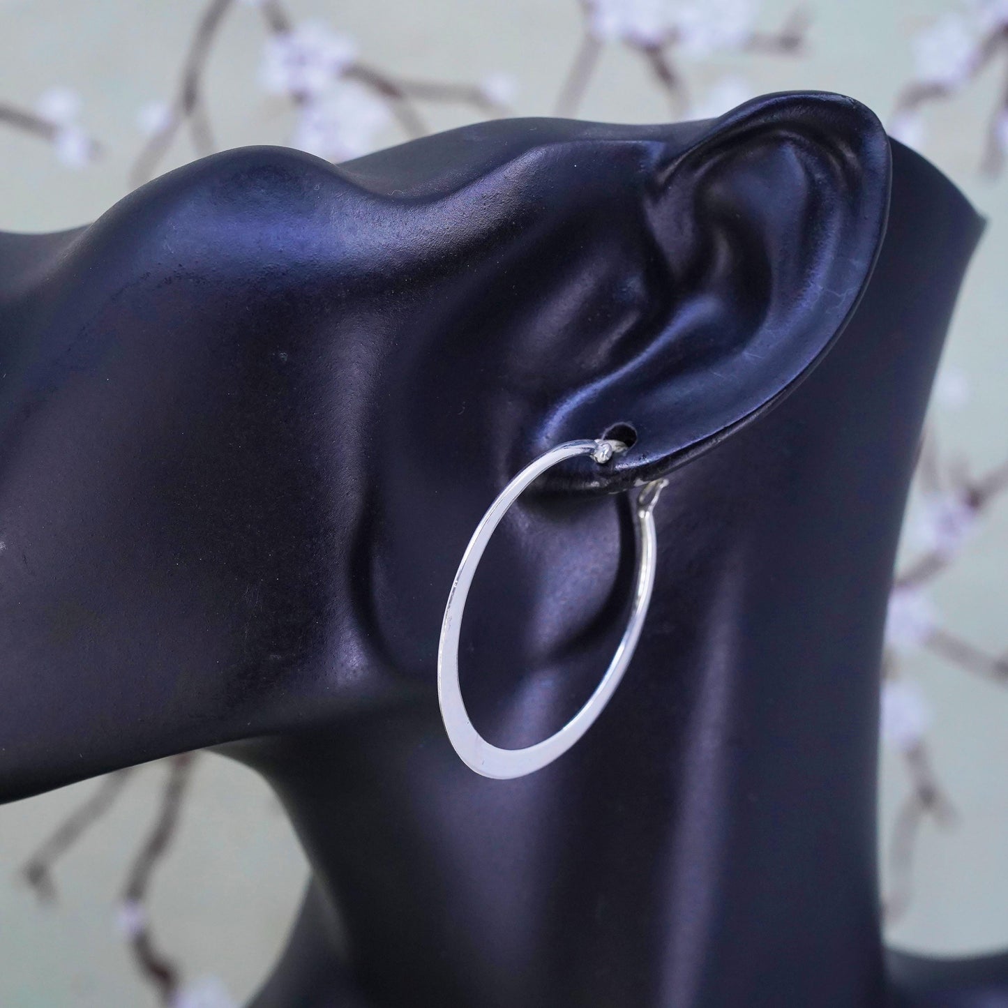 1.75", VTG sterling silver loop earrings, flatten minimalist primitive hoops
