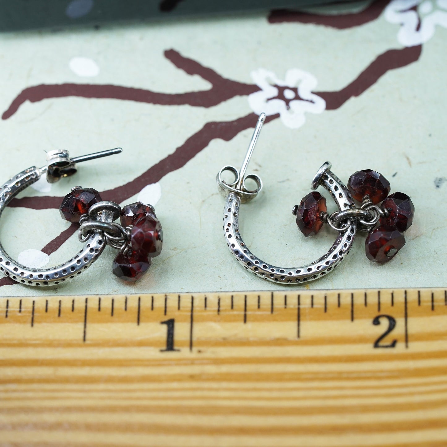 SILPADA Sterling Silver 925 Garnet huggie hoops Earrings Charms P1180