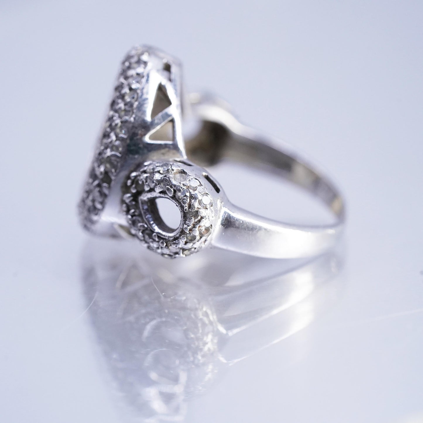 Size 8, vintage Sterling 925 silver teardrop ring cluster genuine diamonds