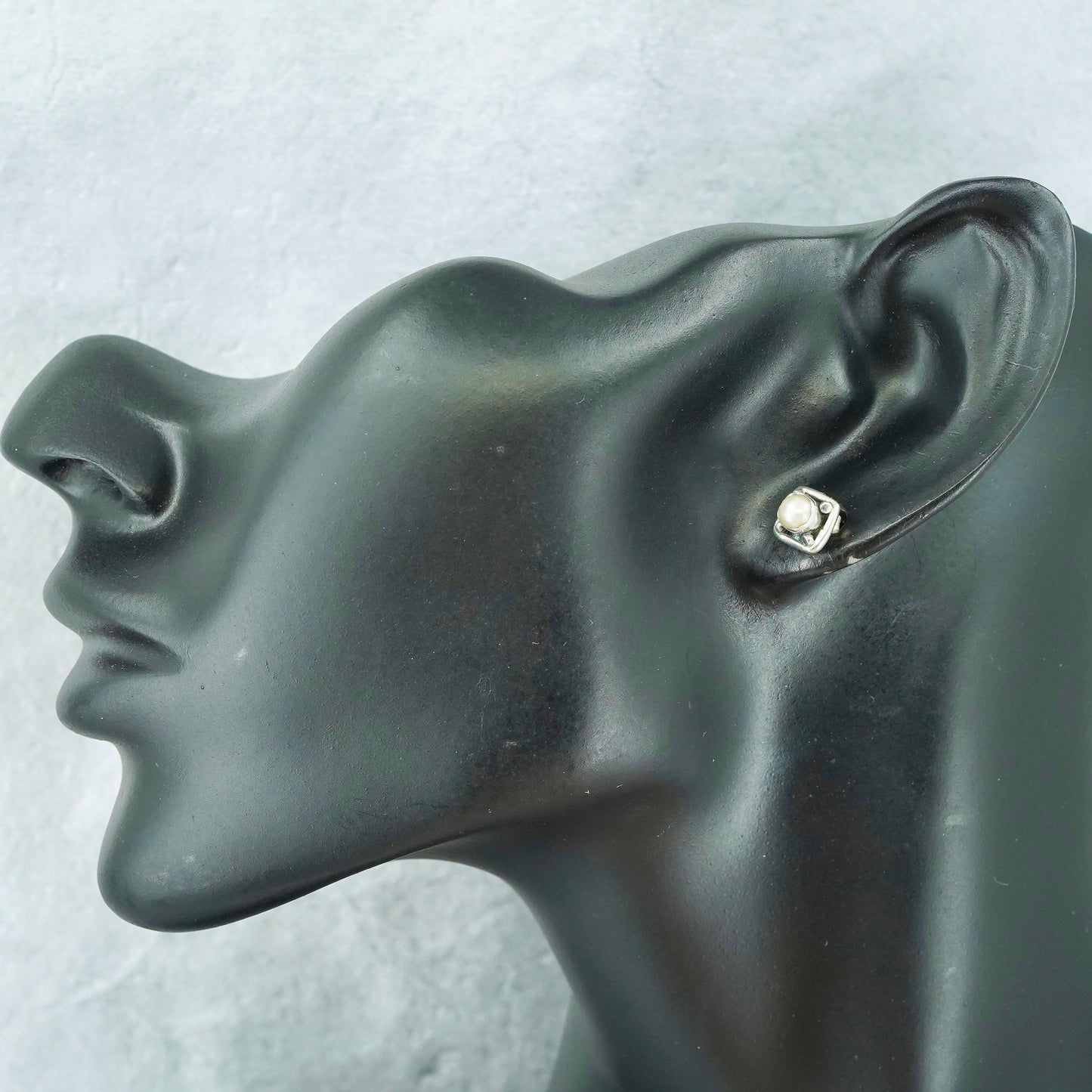 Vintage Sterling 925 silver handmade studs earrings with pearl