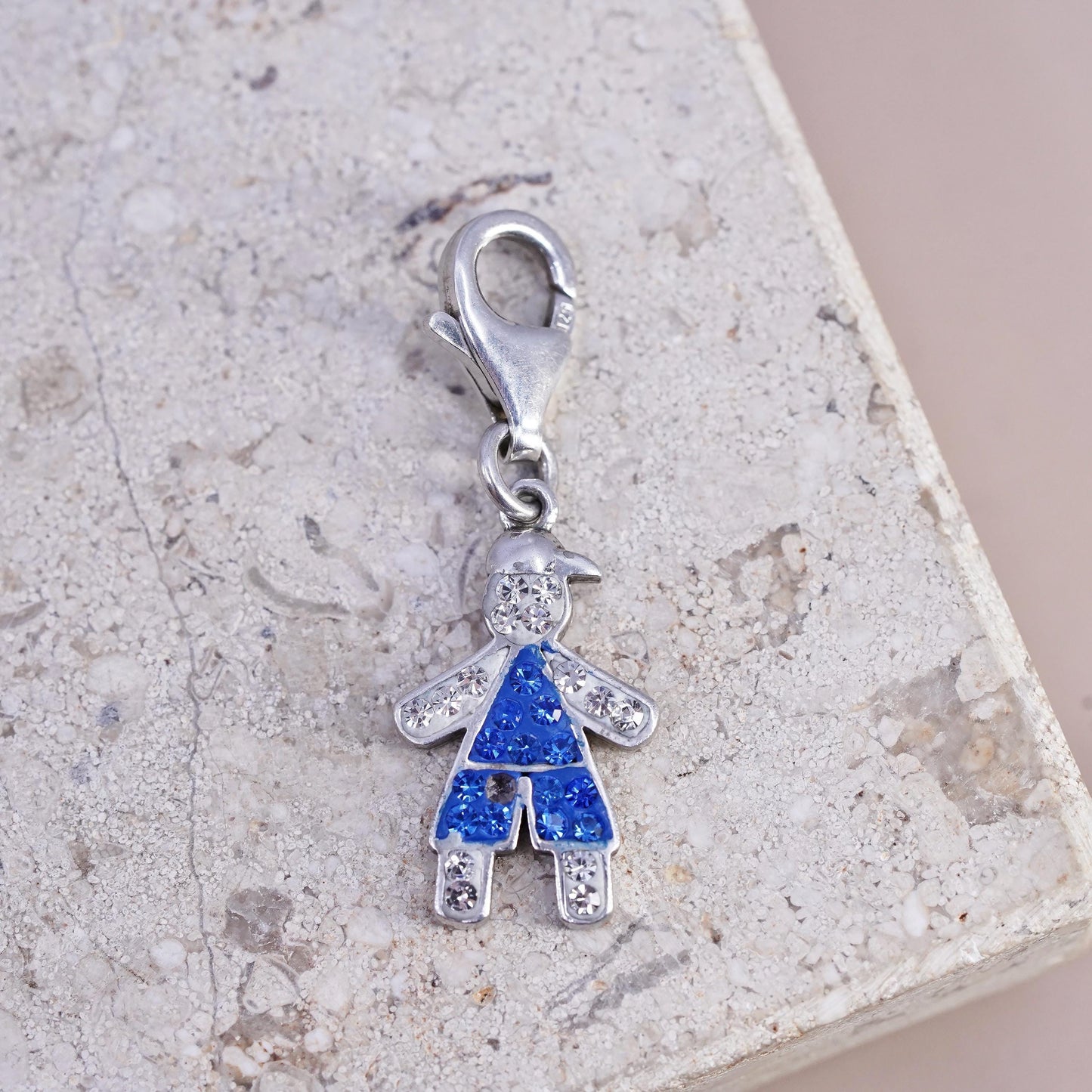 RCI sterling silver birthstone pendant, 925 boy figure charm cluster crystal