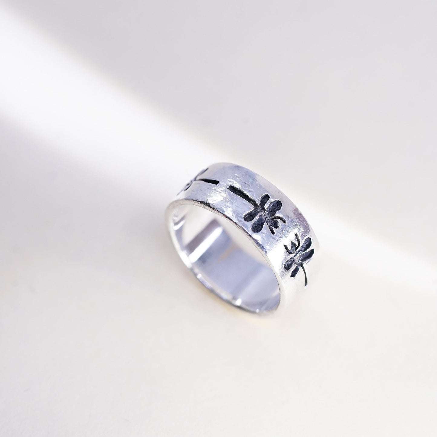 Size 6, vintage PSCL Sterling silver handmade ring, 925 dragonfly band
