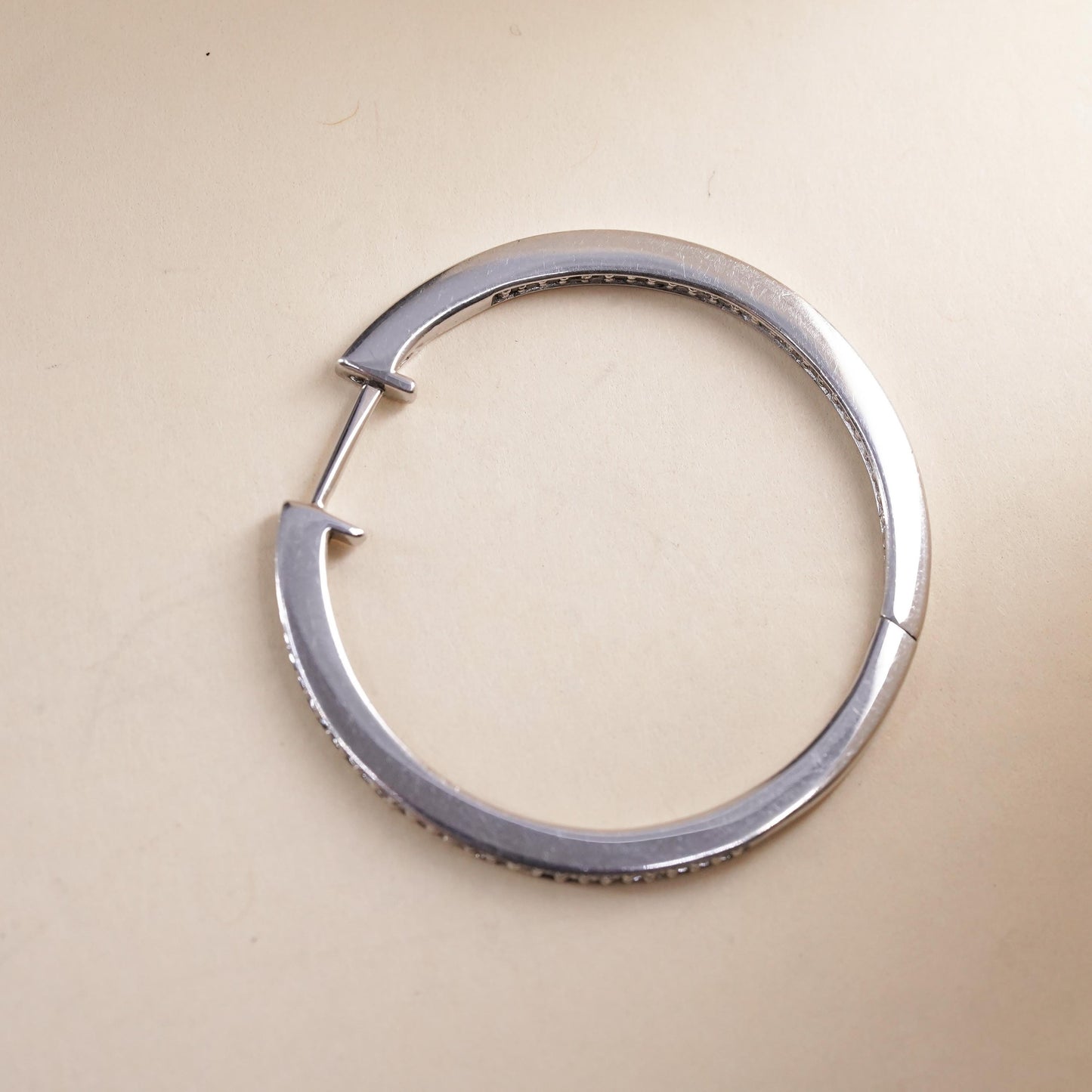 1.25", Vintage sterling silver loop single earring, hoop with cluster diamonds