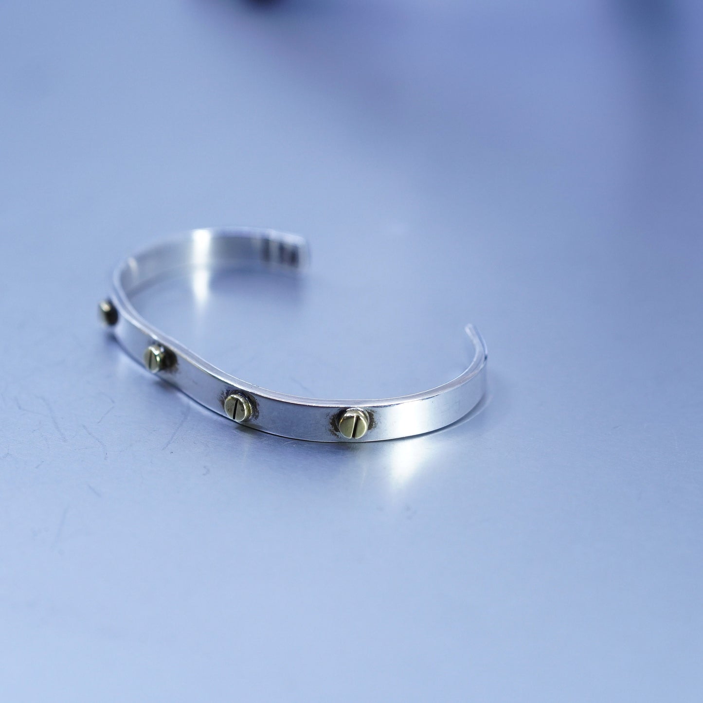 6”, Vintage two tone mexico Sterling 925 silver handmade bracelet, twisted cuff