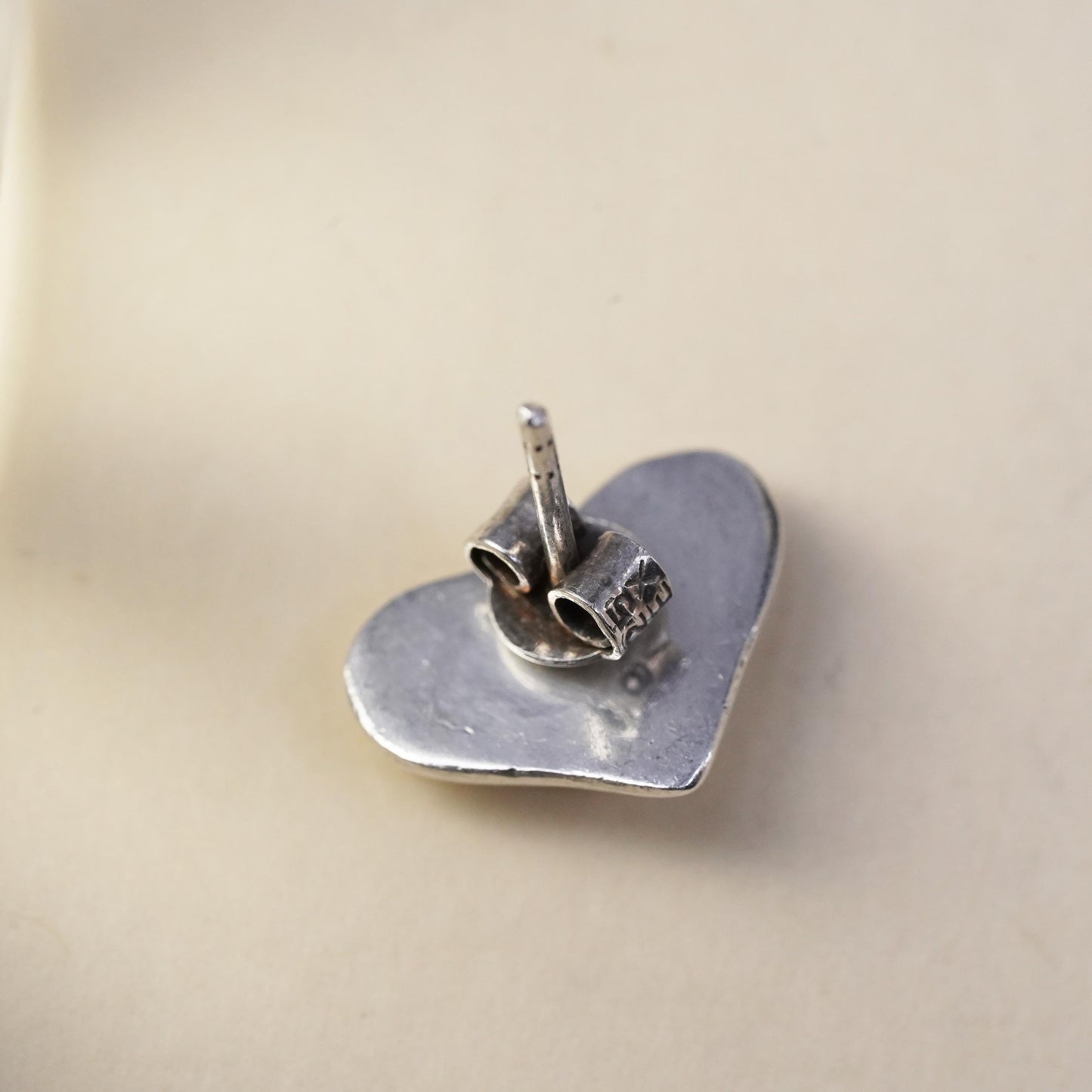 Vintage handmade single earring. Sterling 925 silver heart stud