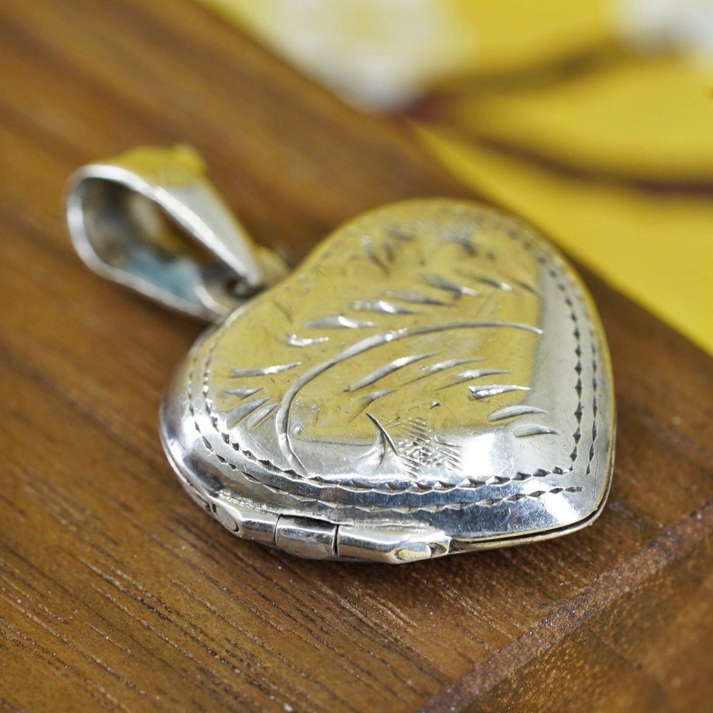 Vintage Sterling silver handmade pendant, textured 925 heart photo locket