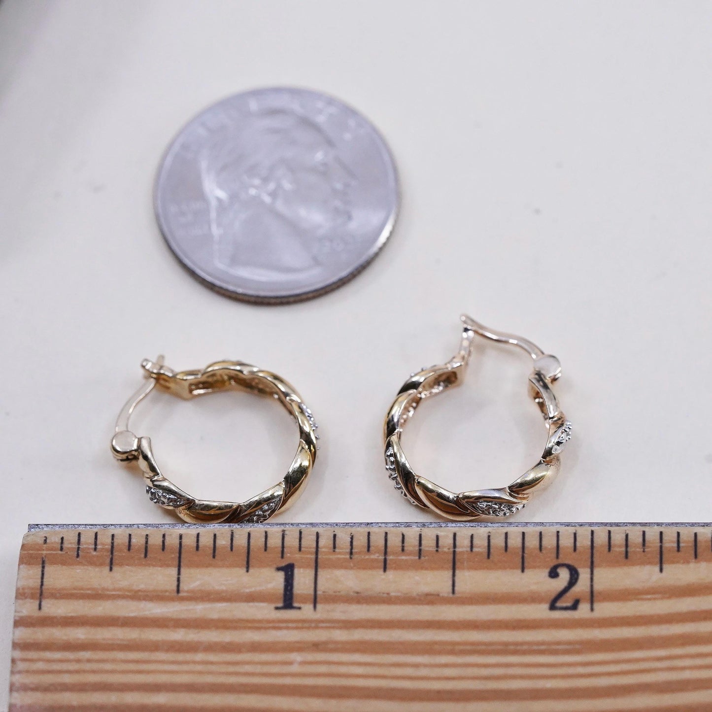 0.75”, vermeil gold over sterling silver earrings, 925 huggie diamond hoops