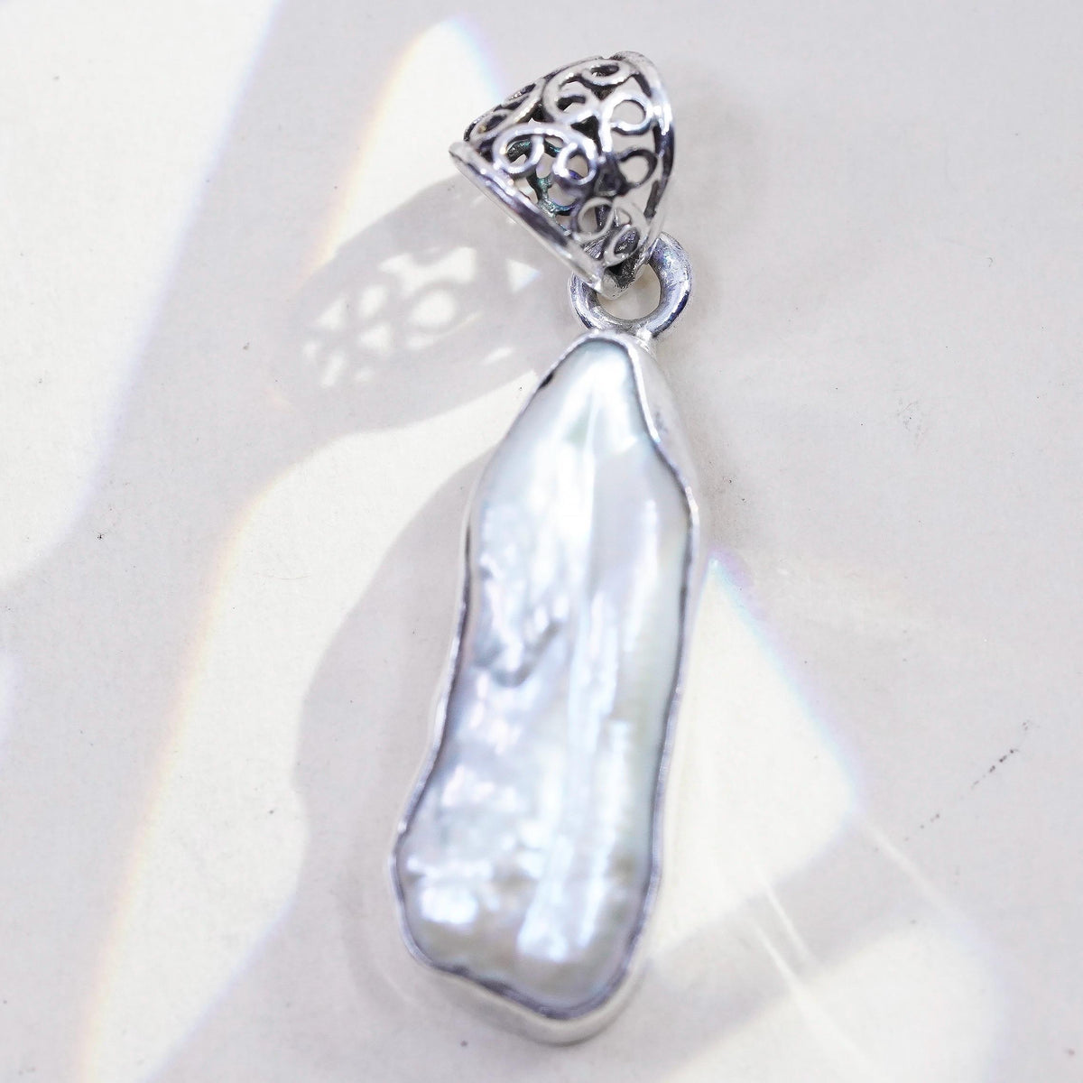 Vintage handmade sterling 925 silver pendant with baroque long pearl